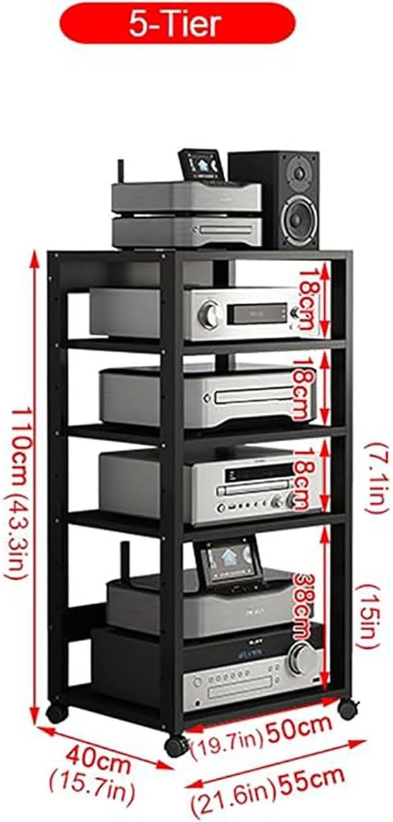 WUHUQN Media Stand 5 Tier Stereo Audio Video Tower Media Cabinet Speaker Stand for Living Room