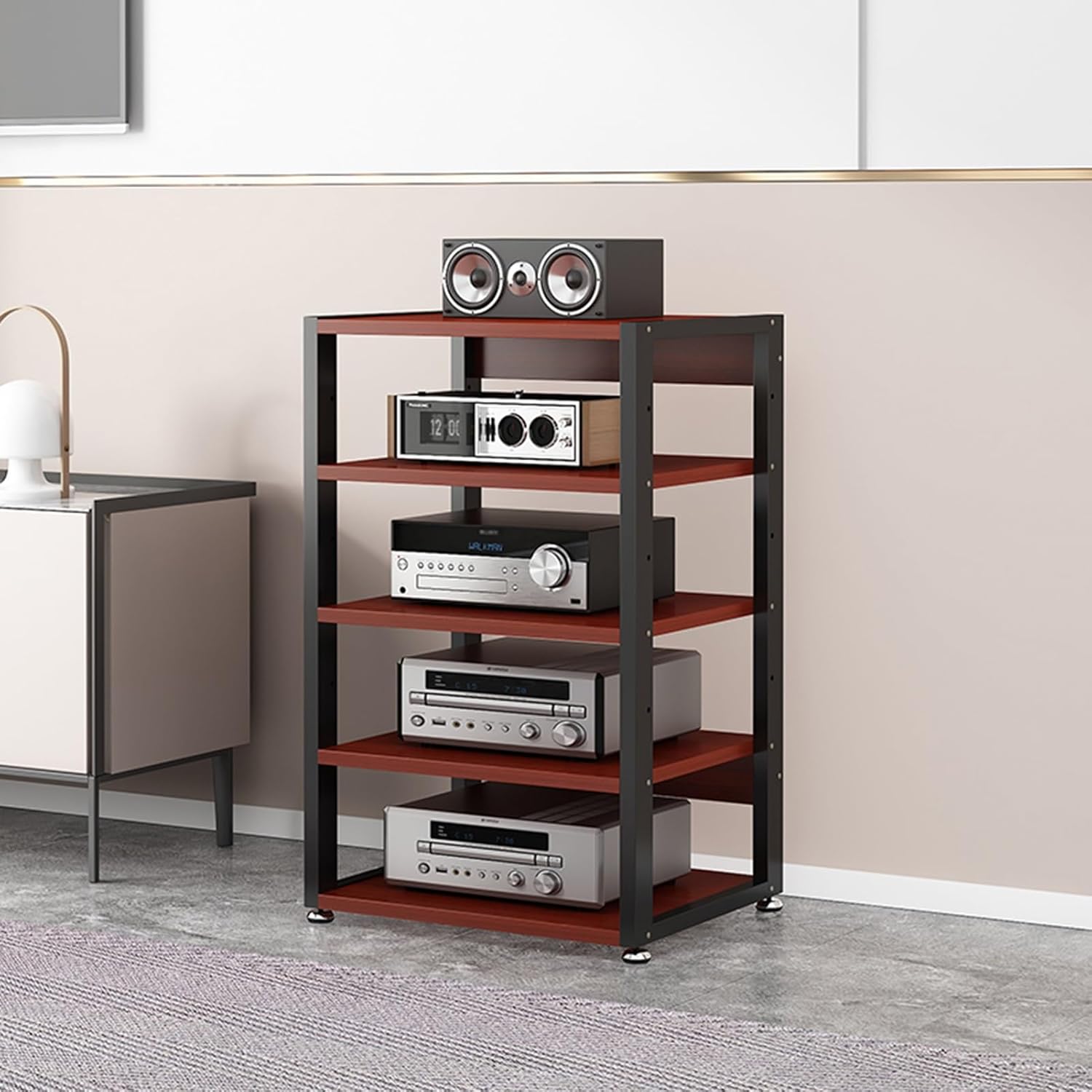 UYCVT Movable Media Stand Av Media Stand Cabinet Floor-Standing Audio Rack Cd Player Stand Home Corner Tv Stand Stereo Components Cabinet-B-5 Tier-55X40X90CM