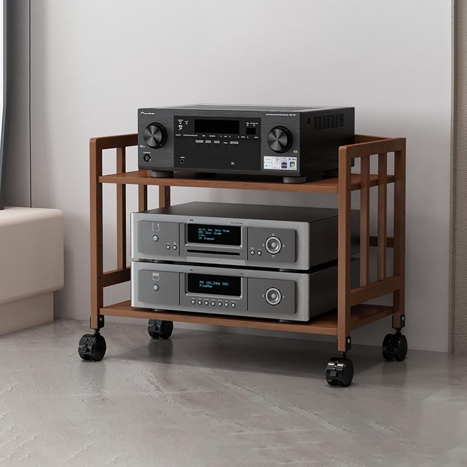 DVD Shelf Media Stand with Wheels Gaming Shelf AV Media Stand Corner Shelf Movable Corner TV Stand Audio Display Cabinet for DVD Players/Cable Boxes/Games Consoles/TV Accessories.(50x38x53cm)