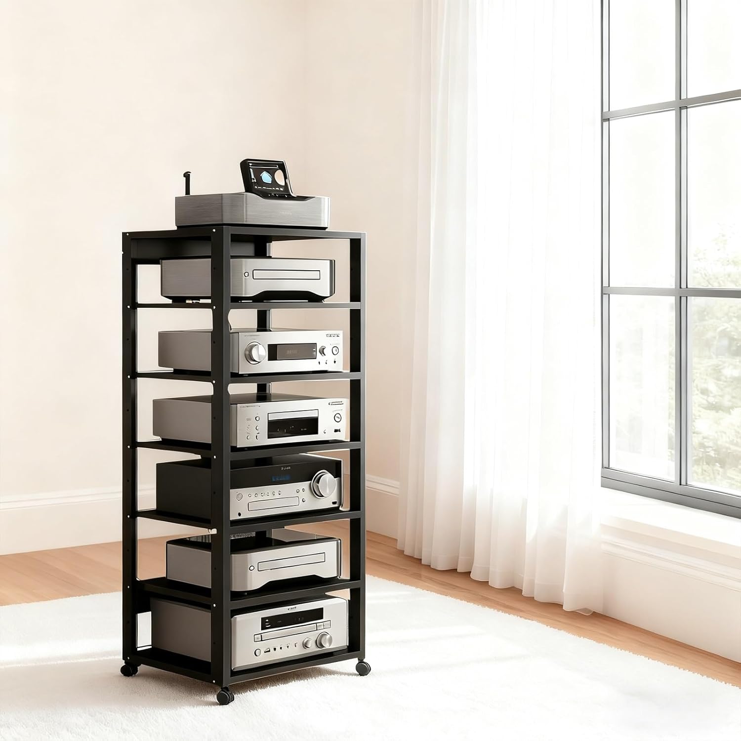 Black 7 Shelf Audio Rack Stand