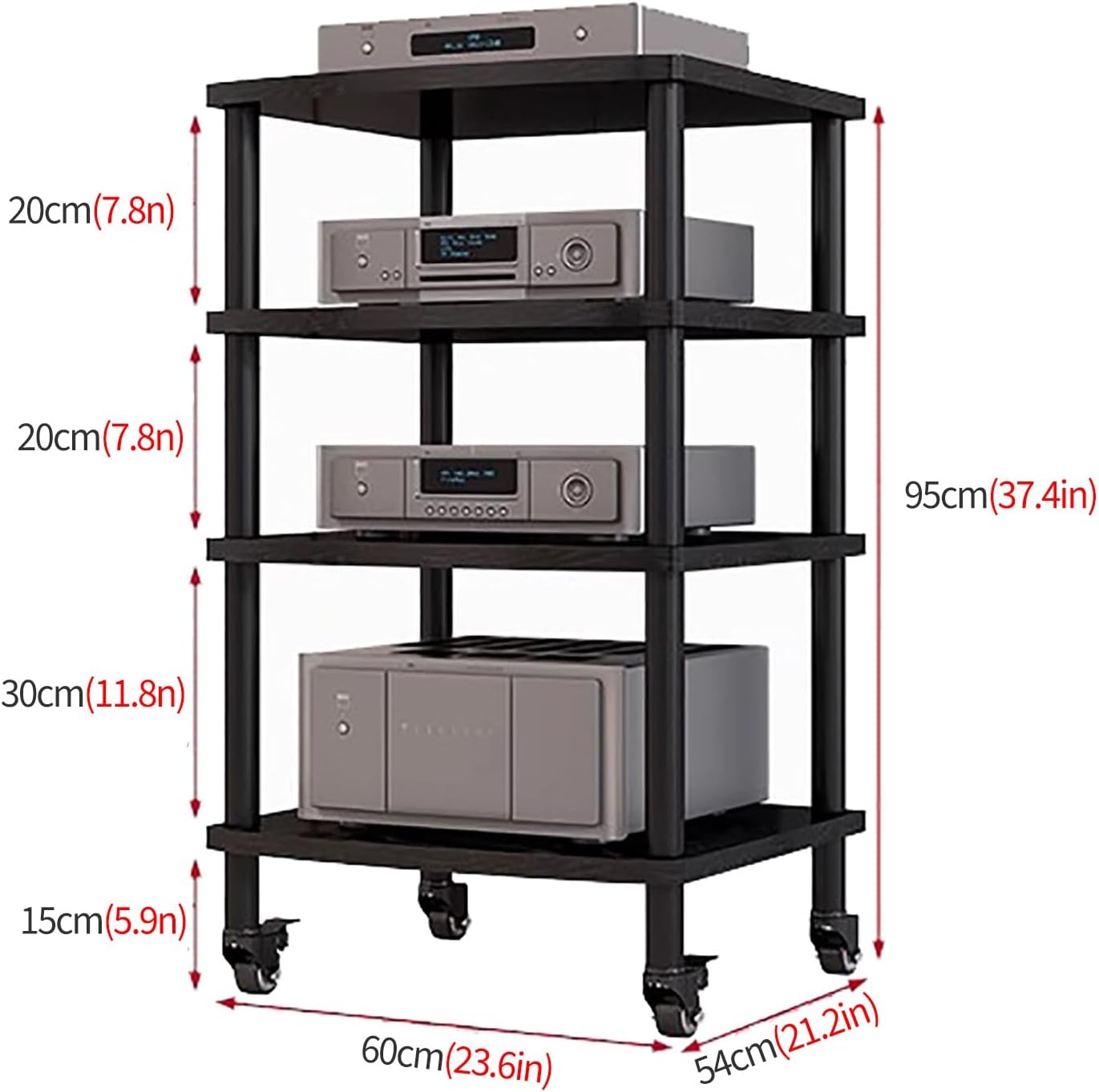 UYCVT 4-Shelf Rolling HiFi Stand with Wheels - Audio/Video Component Cabinet Stereo Rack for Electronics Media Storage Black HiFi Furniture-#2-One Size