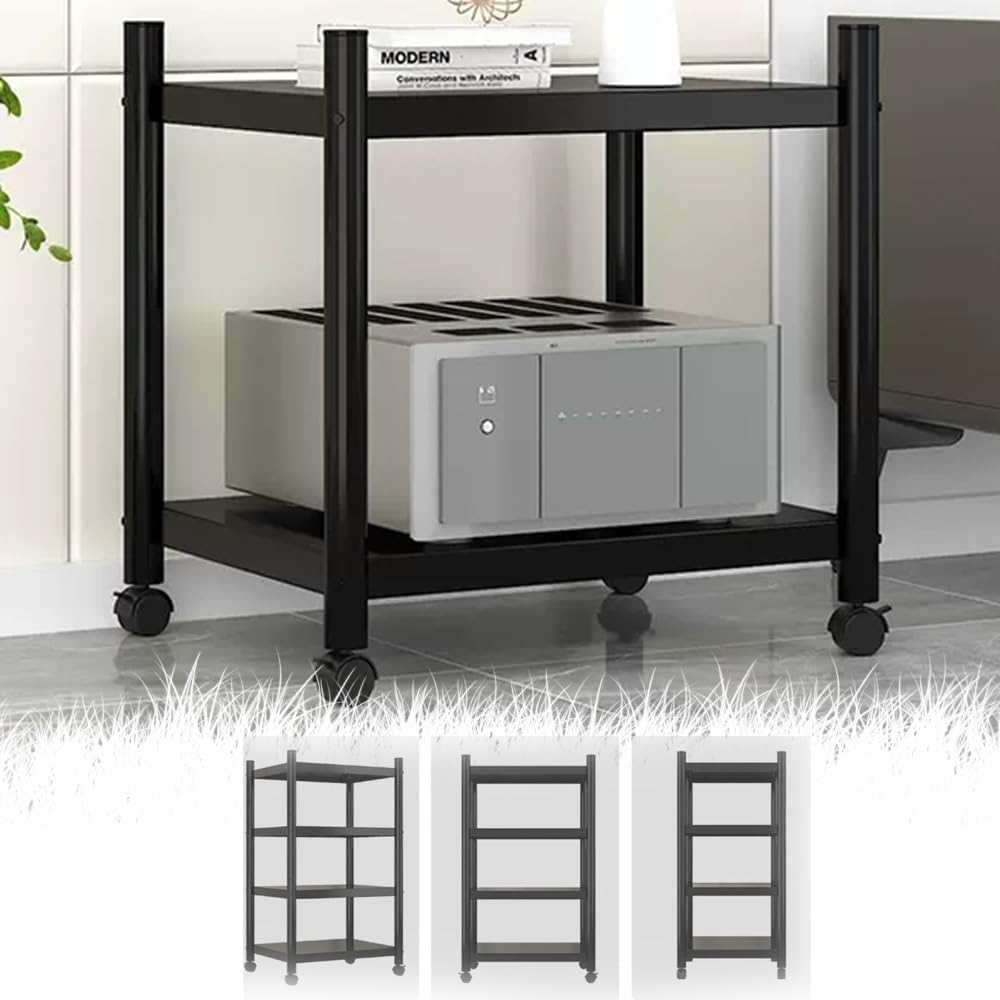 NILZA 2/3/4 Tier Audio Rack Corner Media Stand with Brake Wheel Adjustable CD Player Storage Shelf Audio/Video/Media Component Cabinet Heavy Duty Media Storage Cabinet(50x40x32cm/2-Tier)