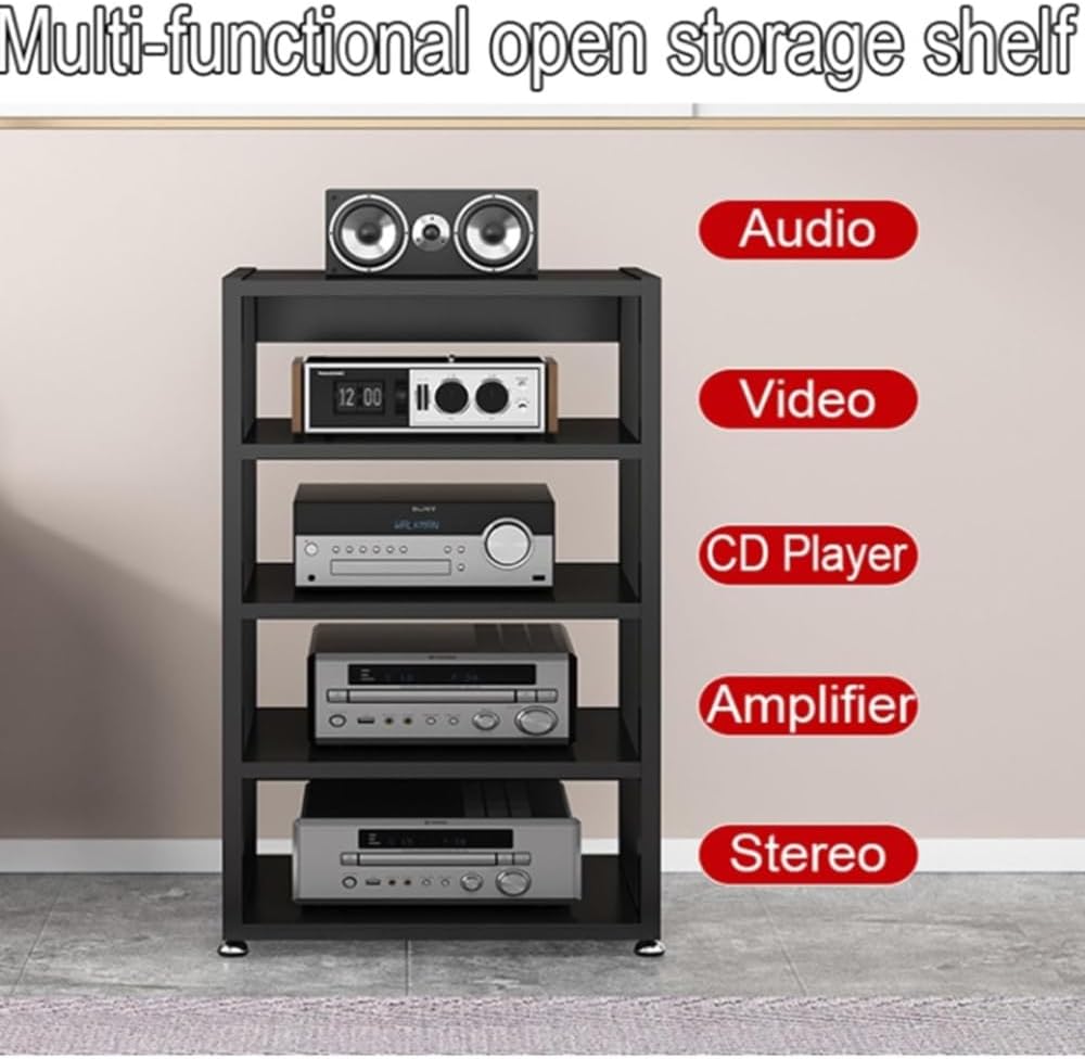 NILZA Modern Av Stand Stereo Component Cabinet 3/4/5-Tier Small Audio Stand Open Gaming TV Stand Rack Audio Tower for Home/Office/Audio Video/Theater(Black