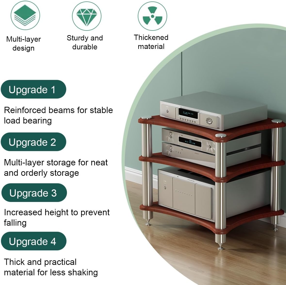 UYCVT 3 Tier Wooden Av Media Stand Component Cabinet Modern Stereo Cabinet Audio Rack Tower for Cd Player Corner Shelf for Home Theater System Black 60 Inch Audio Rack Tower Fu-White-60 * 48 * 10cm