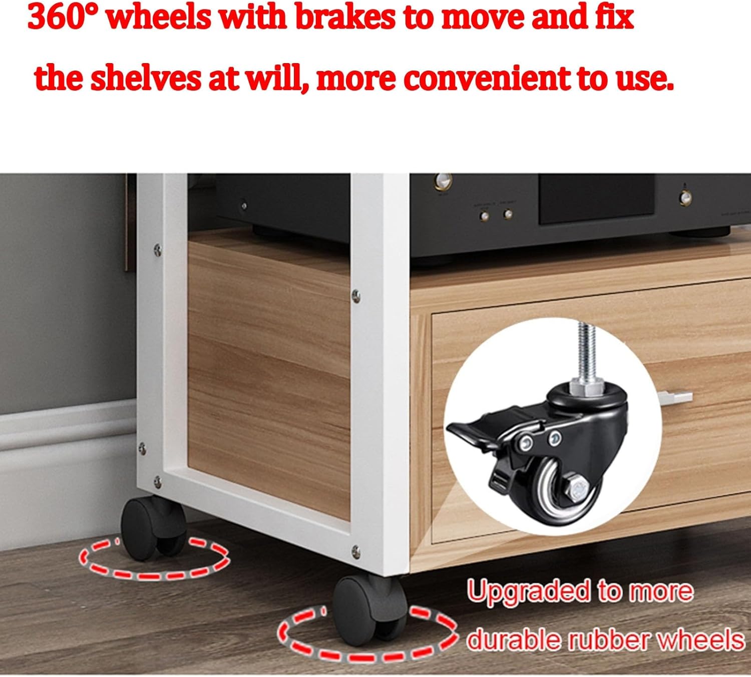 Multi-Tier Audio Rack with Drawer Amplifier Stand HiFi AV Cabinet Mobile Kickstand CD Rack Media Storage Shelf Protects and Organizes Your Valuable Music