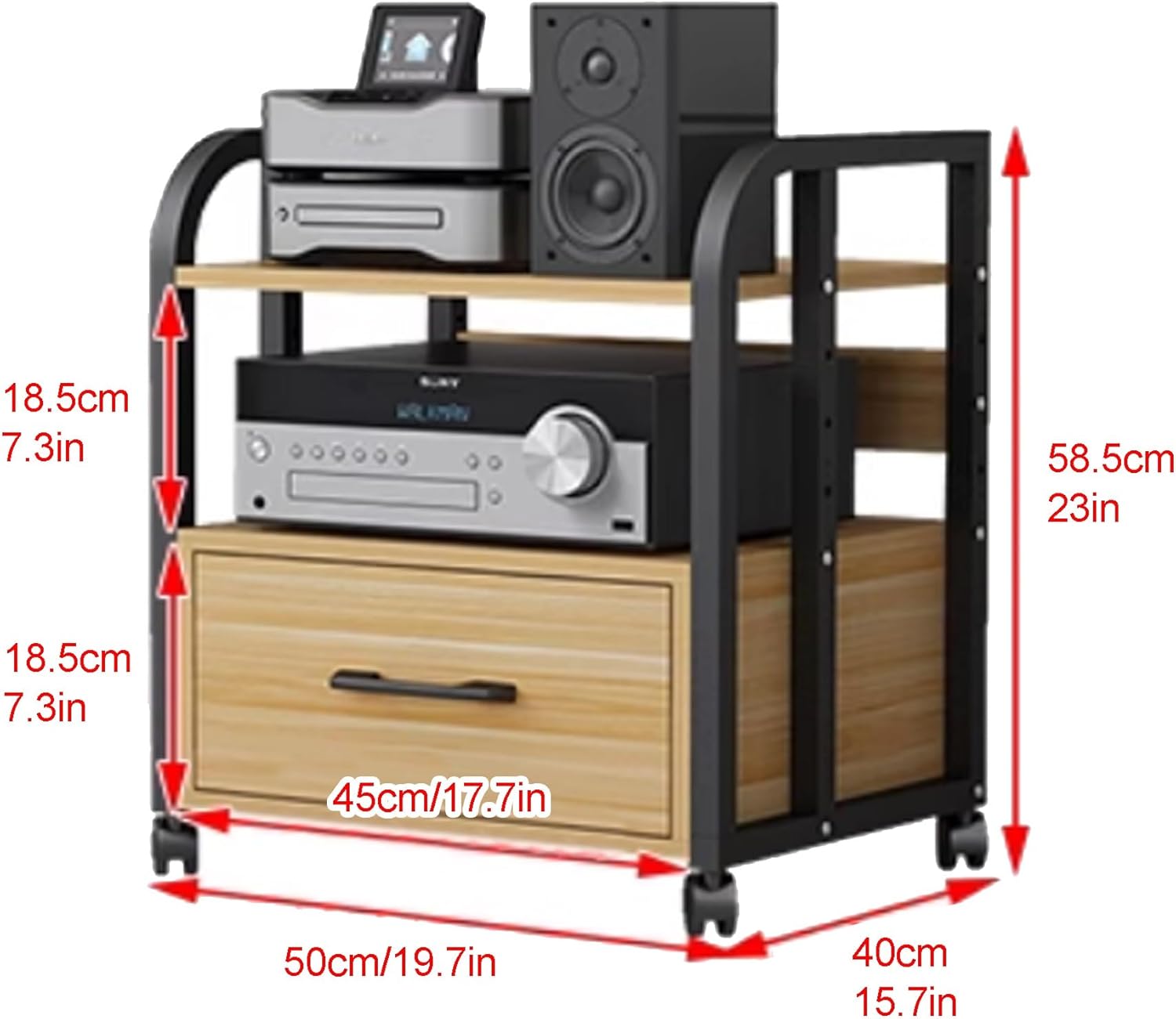 OVOGGPAN Large AV Media Stand Stereo Racks Audio-Video Shelving Media Console Stereo Cabinet with Storage Drawer for Office Bedroom Living Room Recording Room(Pomelo Wood