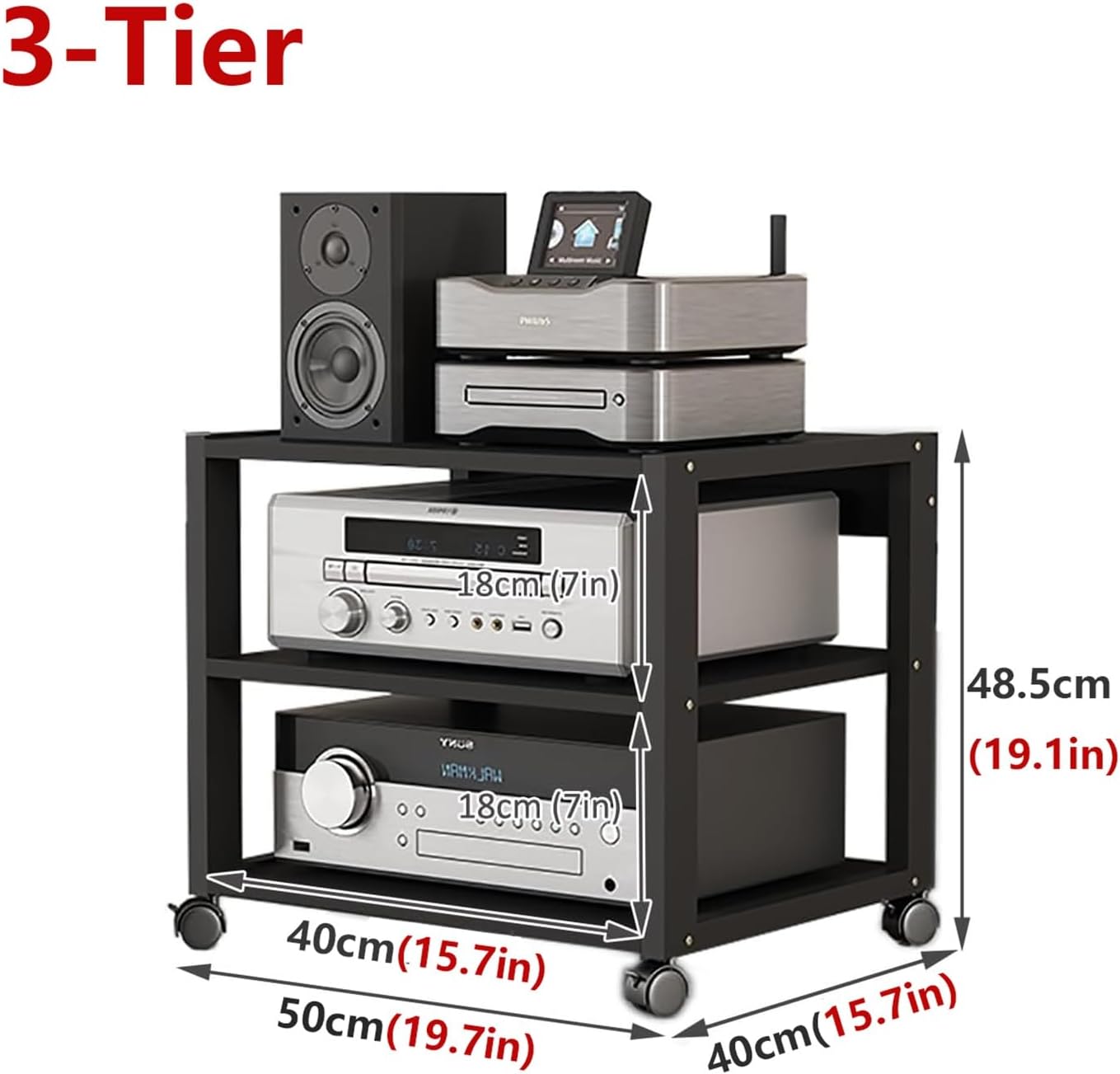 XingLi 3-Tier AV Media Stand/Video Component Cabinet With Adjustable Shelves
