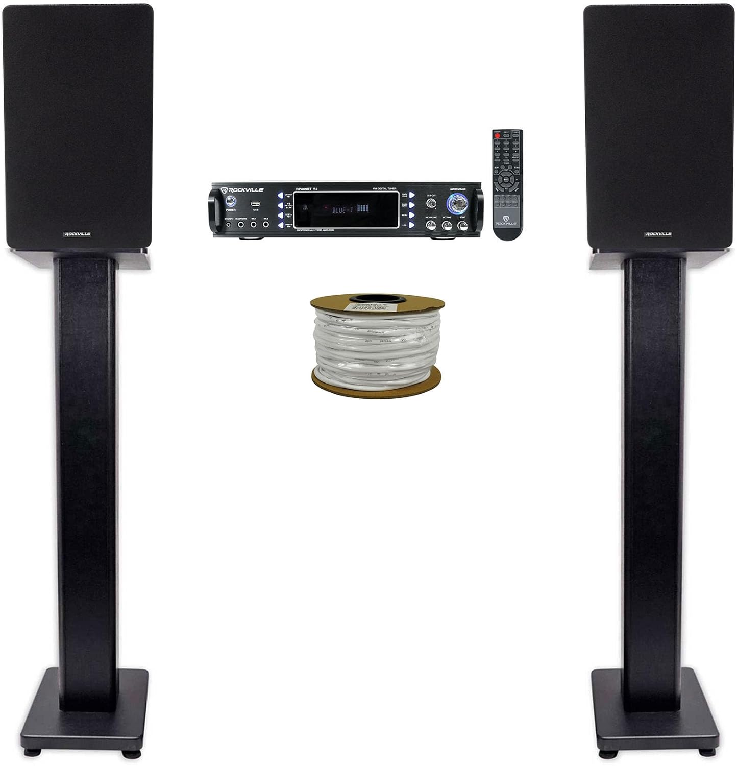 Rockville RockShelf 68B Bundle: Pair 6.5 in Home Bookshelf Speakers 50W RMS/200W Peak Each