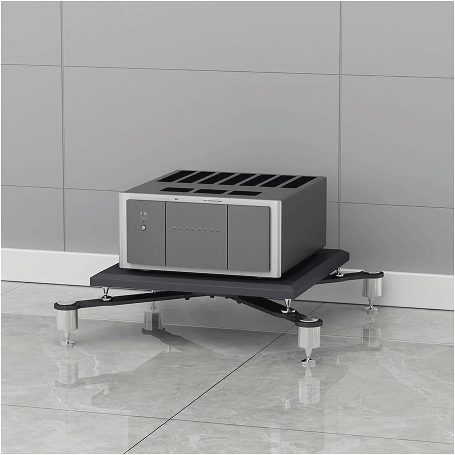 PZEOB Audio Rack Stereo Rack Audio Video Media Stand Modern Rack Audio Tower with Shock-Absorbing Feet Audio-Video Shelving Stereo Stands(Silver