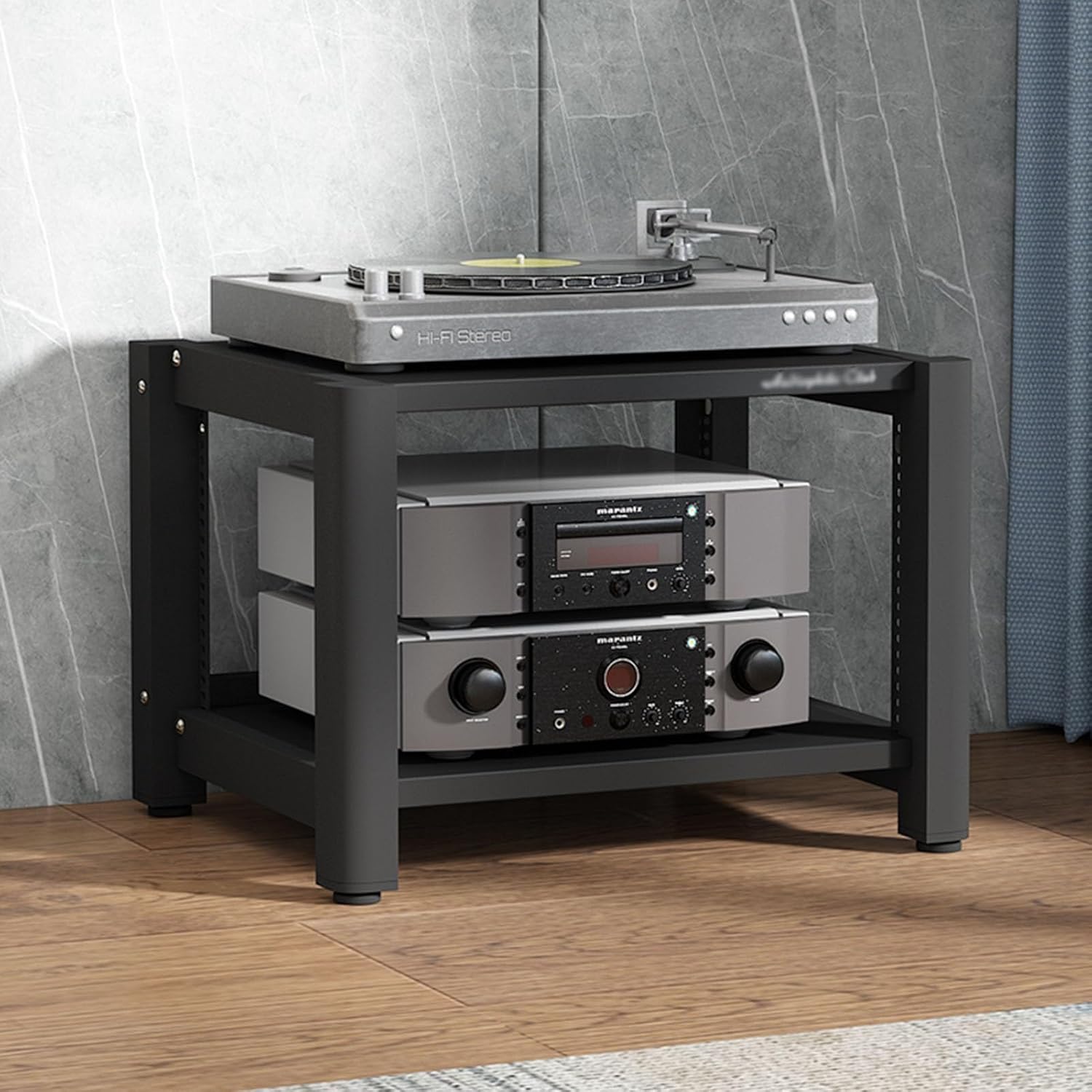 2/3/4/5-Tier AV Media Stand CD Player Stand Audio Tower Hi-Fi Rack Stereo Component Cabinet with Height Adjustable Wooden Shelf for Home/Office/Theater