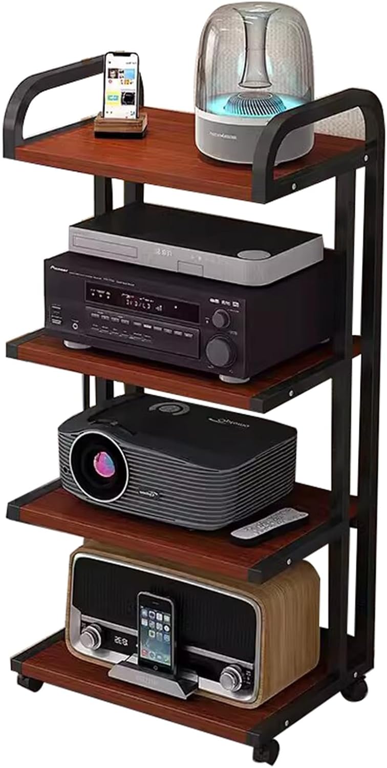 WUHUQN Media Stand AV Media Stand Corner Rack 5 Tier Component Cabinet Stereo Rack Audio Tower with Height Adjustable Wood Shelf for Home/Office/Audio Video/DJ/Theater