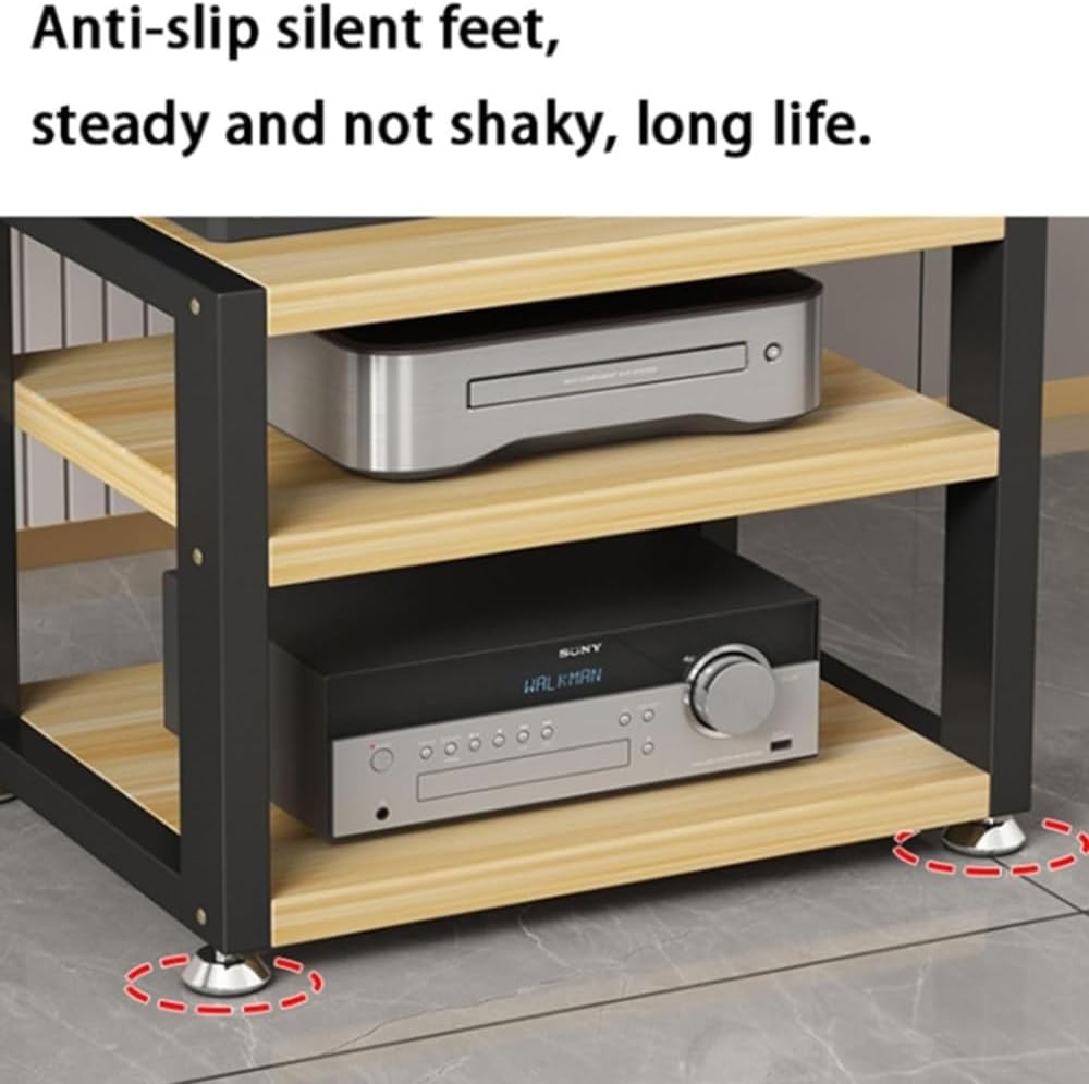 NILZA Stereo Stand Cabinet 3 4 Tier AV Media Video Stand CD Player Stand Multi-Function Rack Audio Tower Desktop Storage Shelf Gaming Entertainment Rack for Small Place(Black