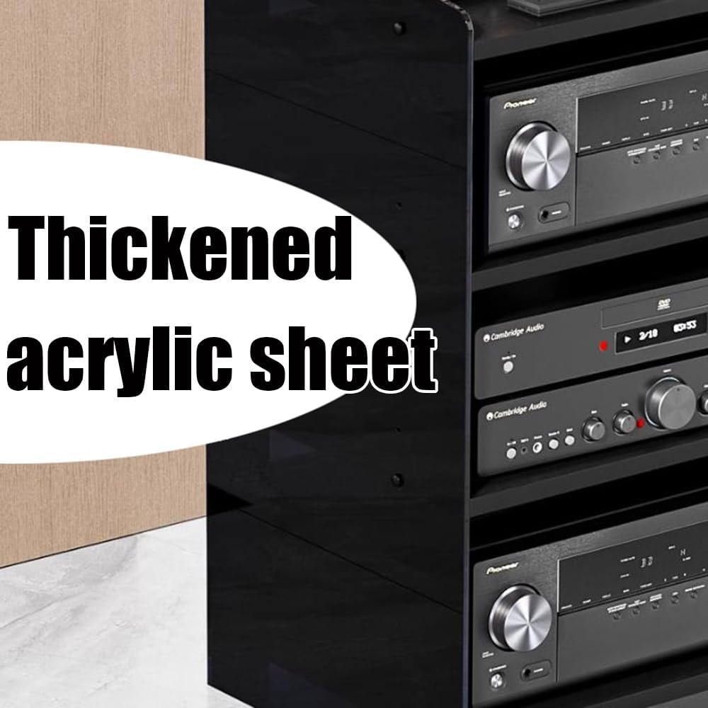 KGPGNYMYHA Acrylic Entertainment Shelves 3 4 Tier Audio Video Shelving Adjustable Media Storage Cabinet Audio Component Rack Floor-standing Record Player Stand(Black