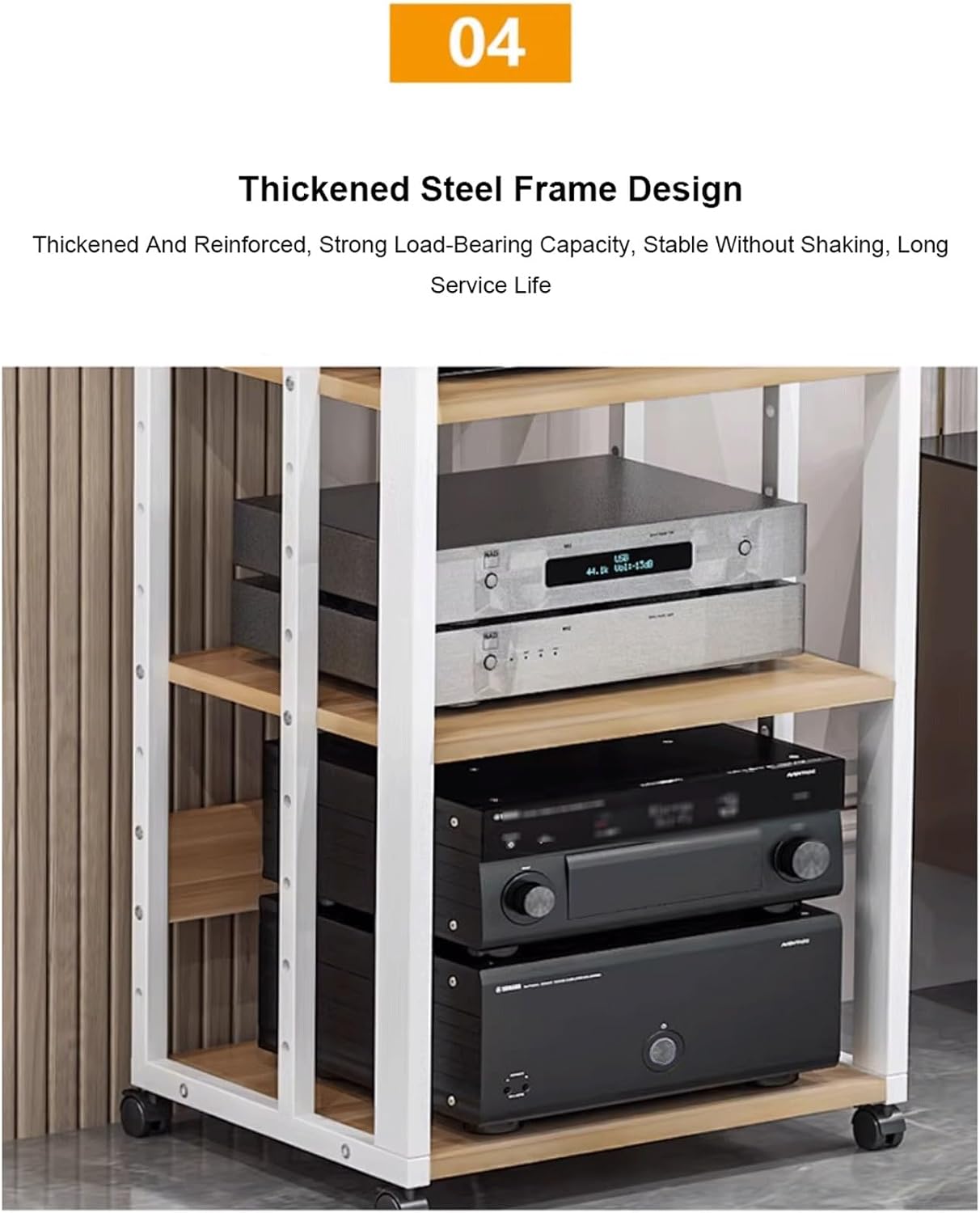 XMFBSY Medios 3/4/5 Tier AV Media Stand with Wheels Media Console HiFi Cabinet with Adjustable Shelves Modern CD Record Player Stereo Component Rack for Home Office Theater Organizer(White