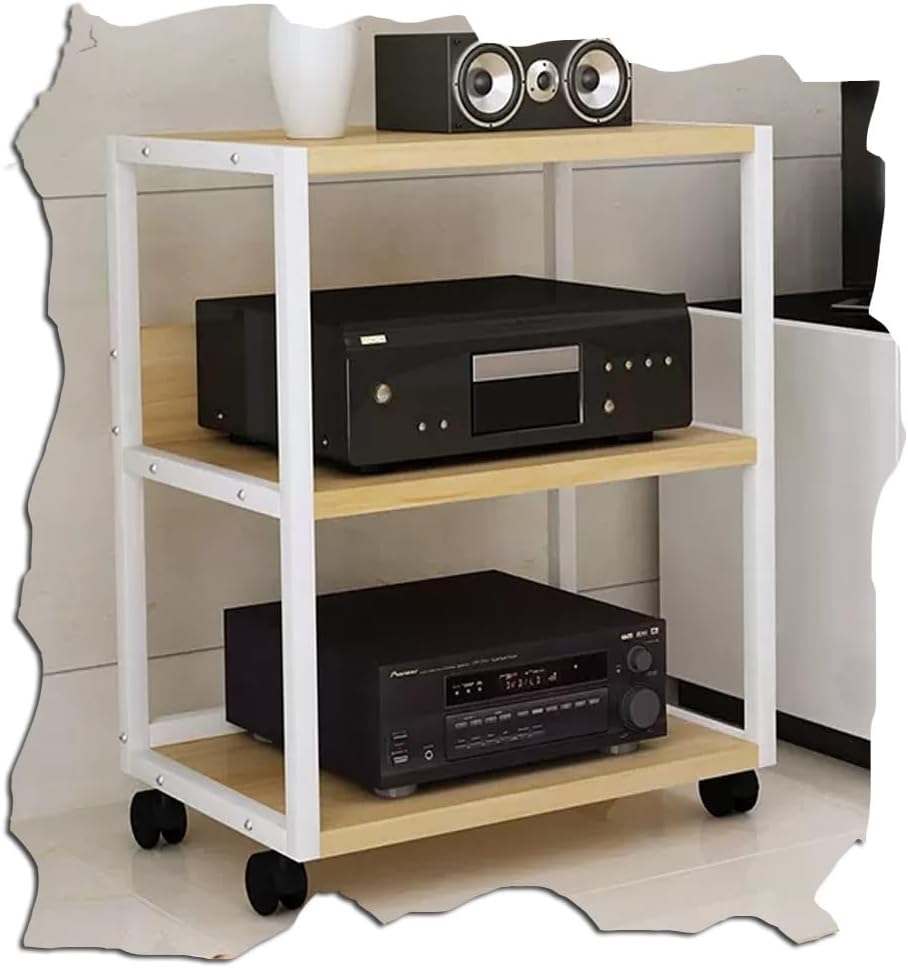 NILZA Movable Media Storage Cabinet Audio Video Media Stand Open Audio Component Cabinet 3 4 Tier Stereo Stand AV Rack Audio Tower for Home