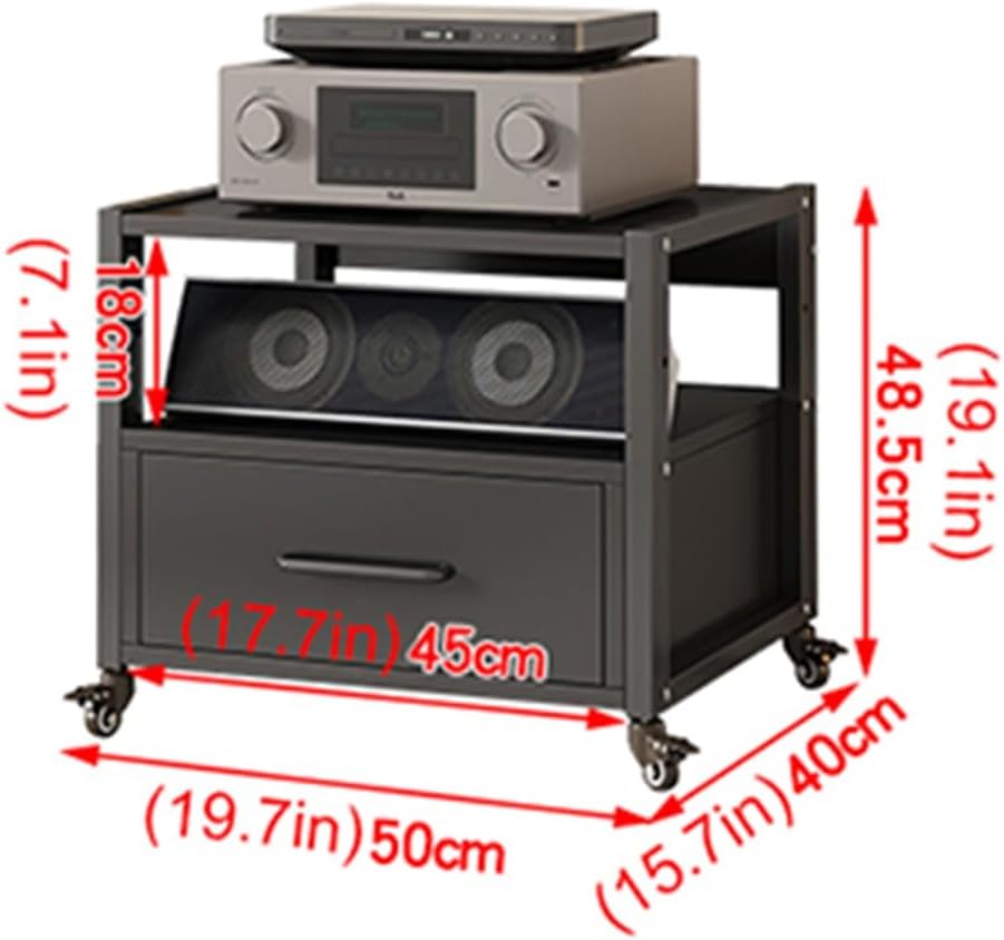 Movable AV Media Stand Component Cabinet Open Storage Corner TV Stand Record Player Stereo Rack Audio Tower with Height Adjustable Wooden Shelves and Drawer for Home/Office/Theater (Color : A