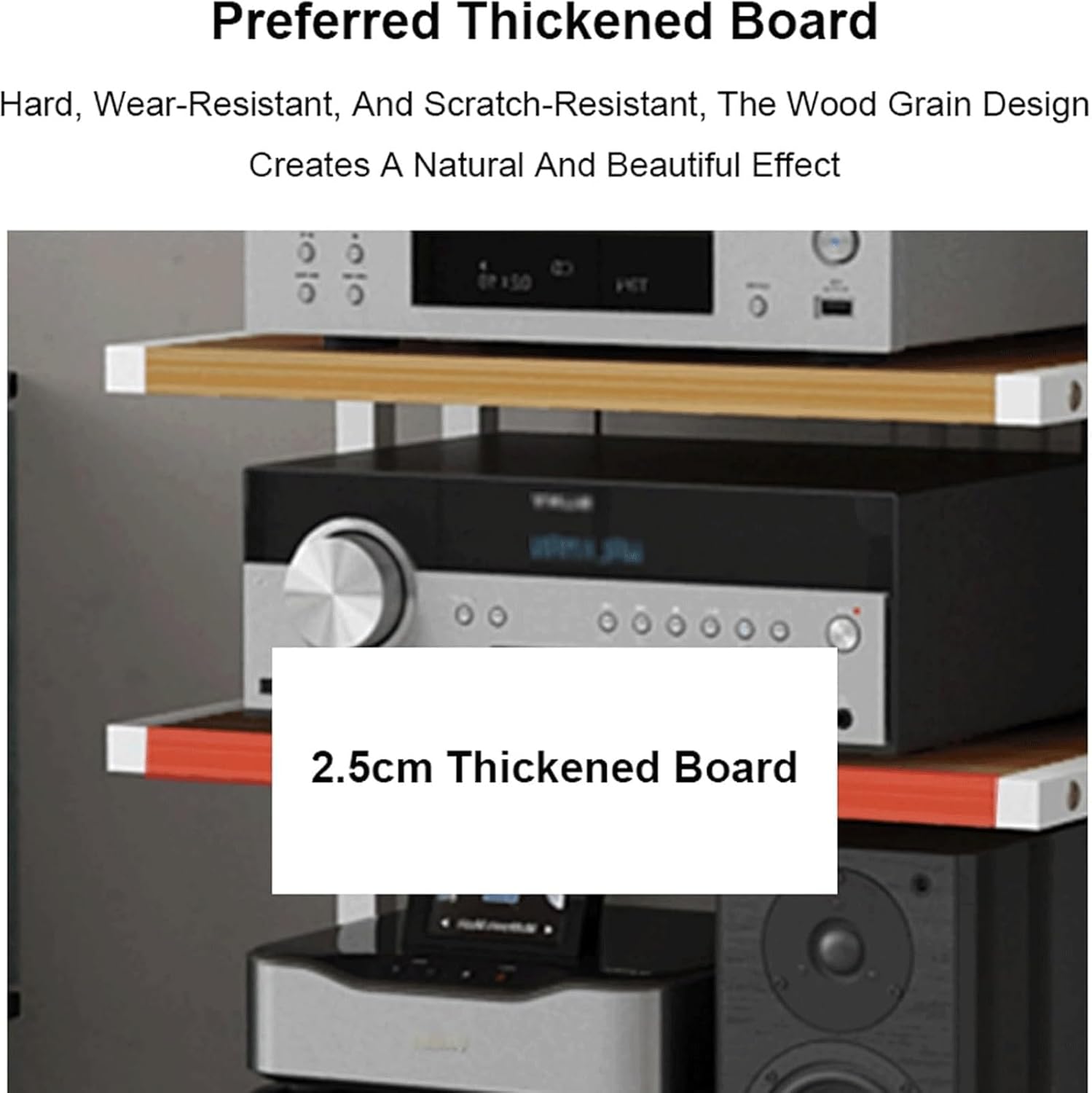 PZEOB AV Media Stand Carbon Steel + E1 Grade Plate Audio Rack Stand with Wheels Stereo Component Stand Audio-Video Shelving Stereo Rack(Black