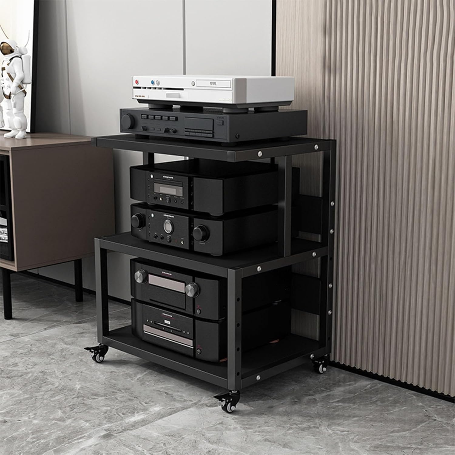 AErosx 3 Tier Movable AV Media Stand Component Cabinet
