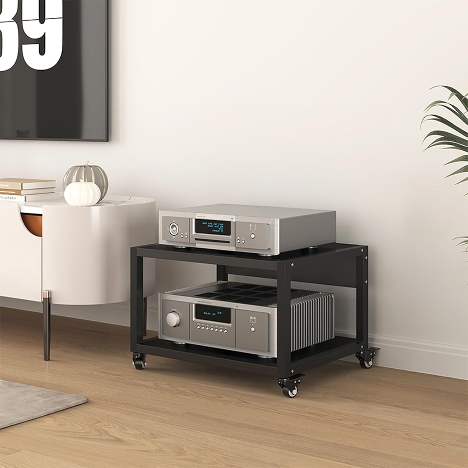 UYCVT Movable Media Stand 5 Tier Media Stand Audio/Video Component Cabinet Amplifier Rack DVD Cd Players Stand with Mobile Wheels-2 Tier-50x40x35cm