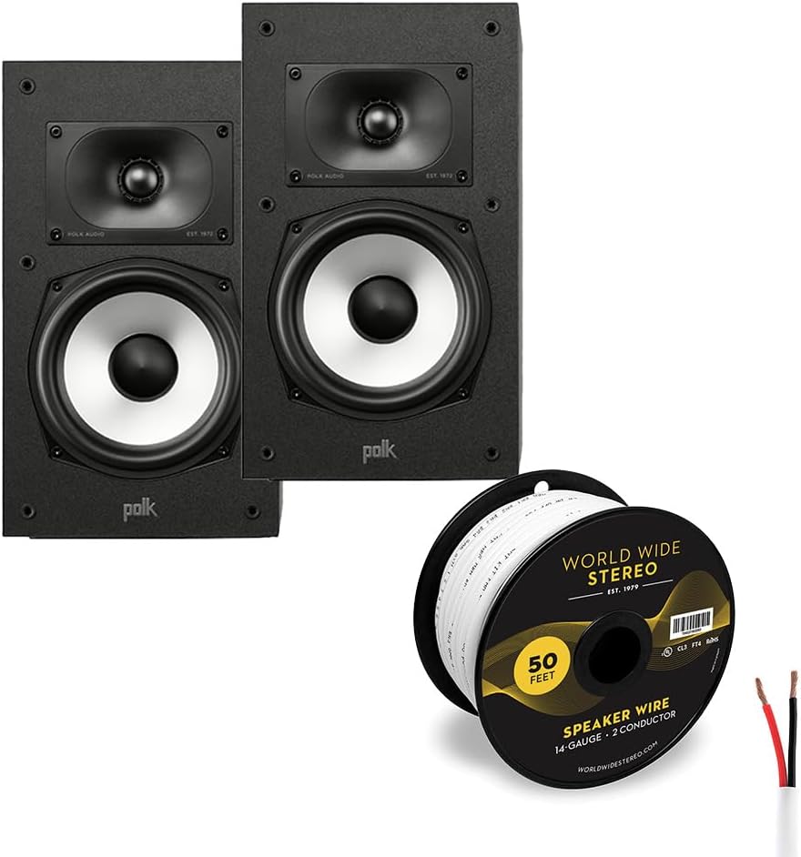 Polk Audio Monitor XT20 High Resolution Bookshelf Speakers Cable Bundle