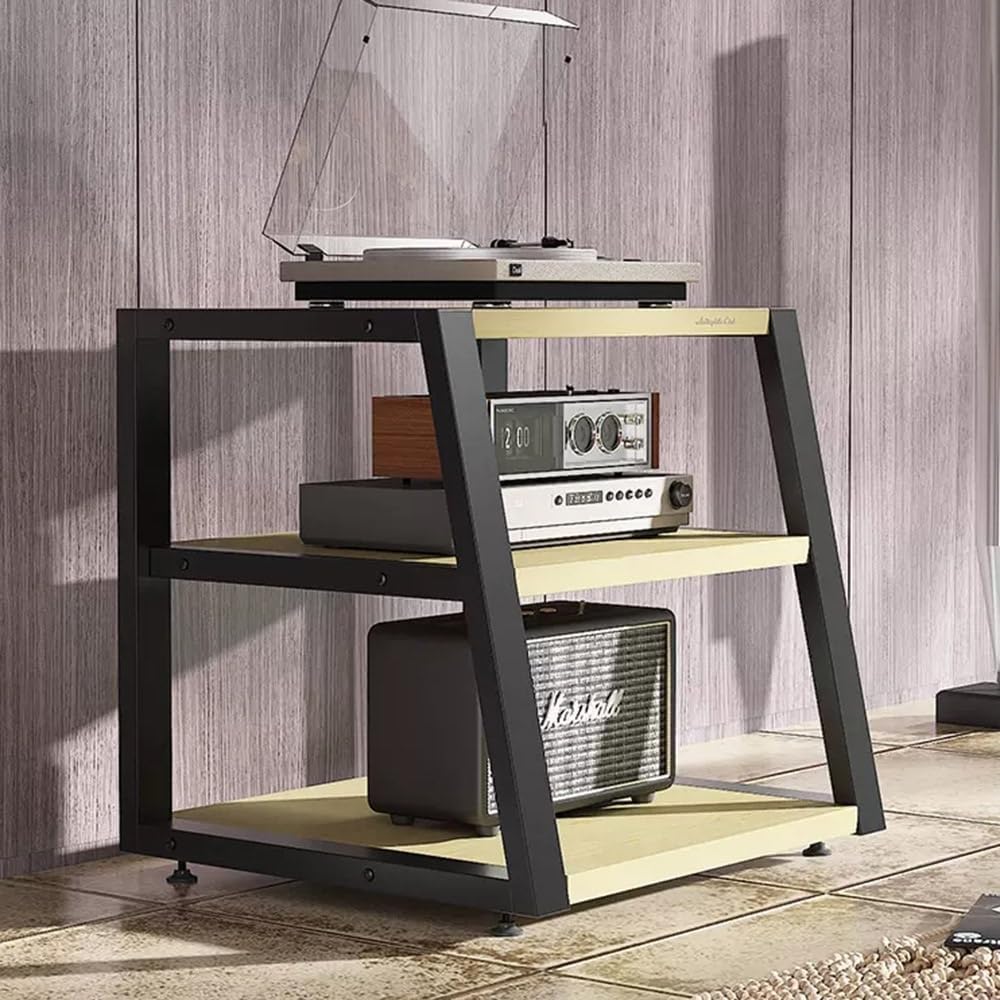 NILZA 3/4-Tier Audio Stand AV Media Rack CD Player Stand Media Storage Shelves Audio/Video Component Cabinet Multi-Function Open Storage Shelf for Amplifier/Receiver/Speakers(White Maple