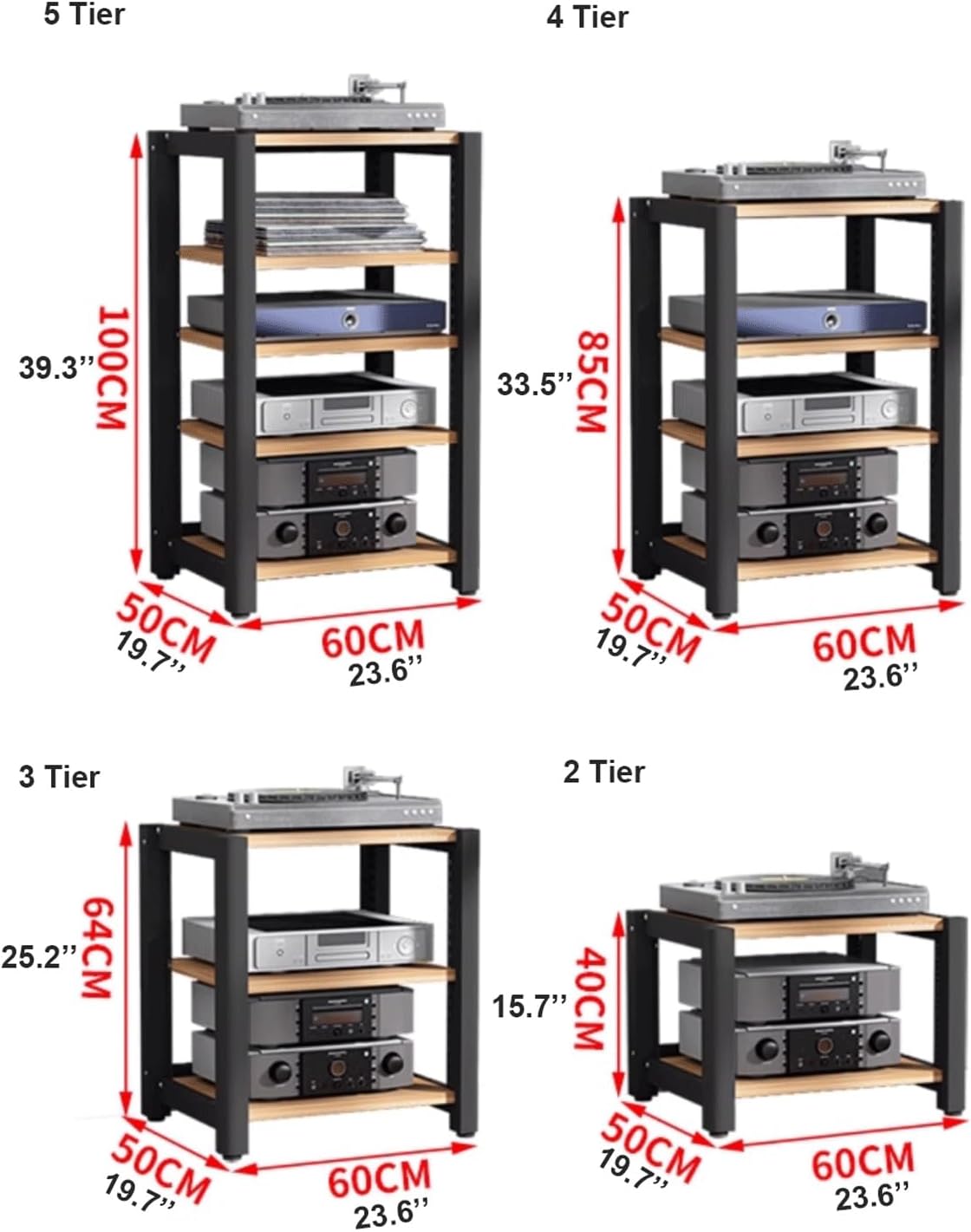 XMFBSY Medios HiFi Stereo Stand Audio Tower Rack with Adjustable Shelves Wooden AV Component Media Stand Corner Shelf CD DVD Record Player Display Cabinet for Theater Organizer(Black