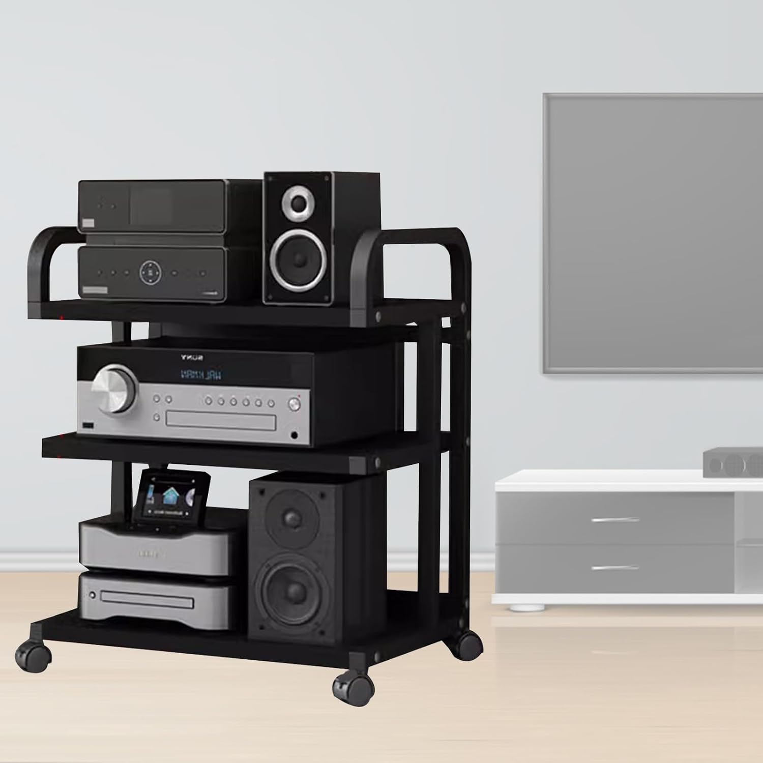 Modern Audio-Video Media Stand with Wheels