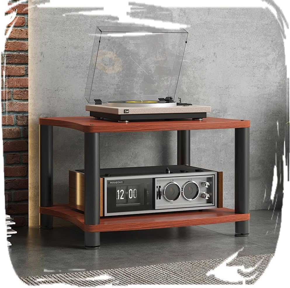 BERWDUXA Record Player Stand AV Media Stand Wood Audio Cabinet HiFi Amplifier Rack 1 2 3 4 Tier Media Console Rack for Home Theater Stereo System(Teak