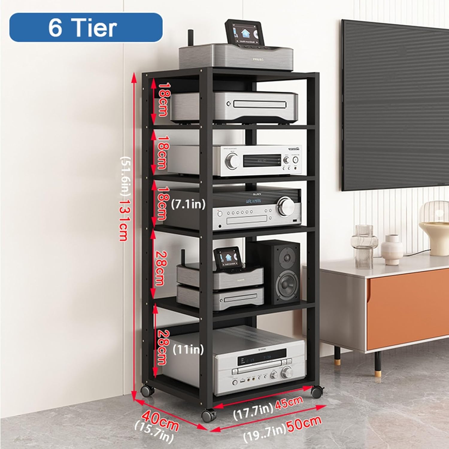 UYCVT Movable Media Stand 5/6/7-Media Stand Audio Rack Cd Player Stand Stereo Component Storage Cabinet