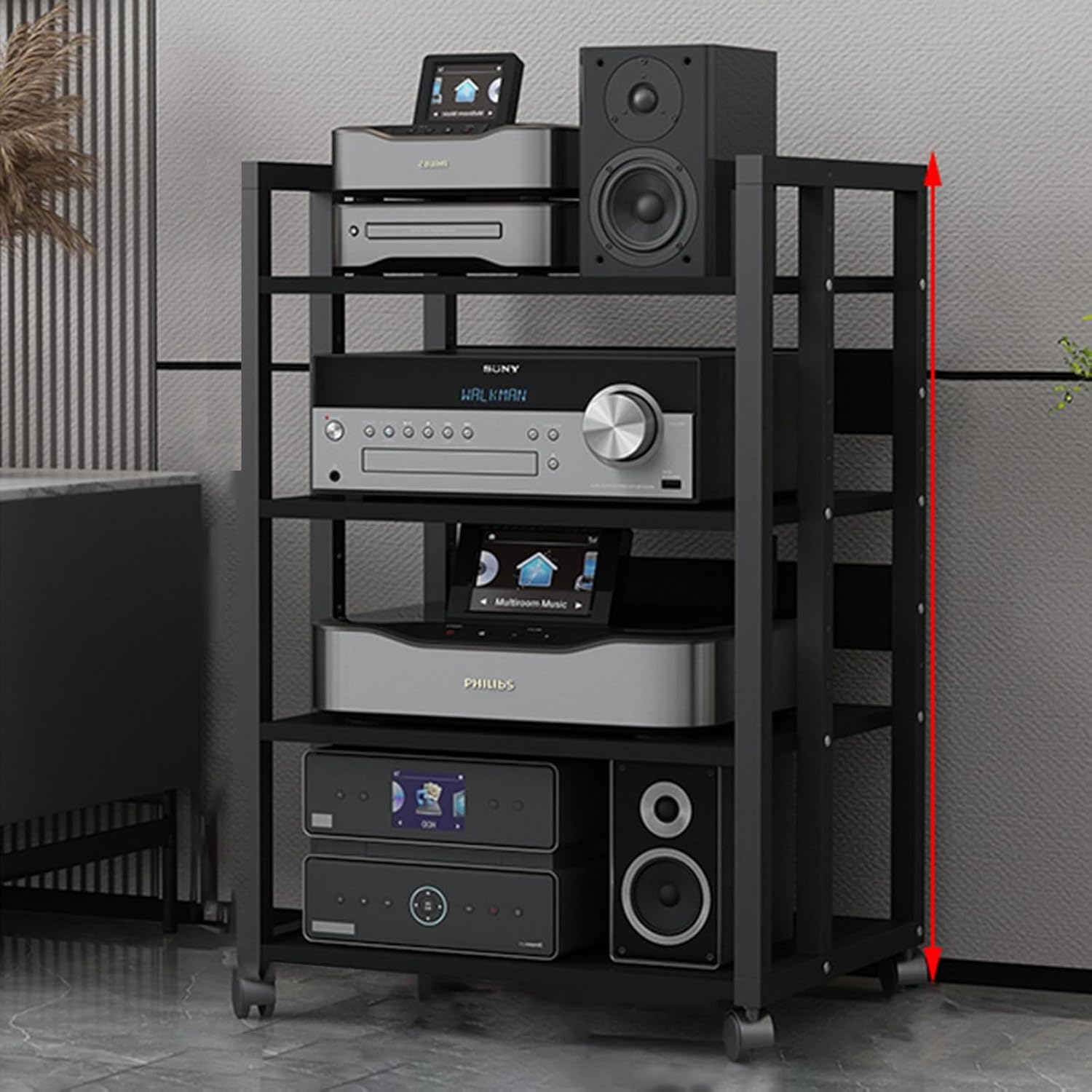 Media Storage Cabinet Stereo Cabinet Small Media Console 4-Tier AV Media Stand Corner Shelf Stereo Audio Rack Stand Tower Corner TV Entertainment Center for Living Gaming Recording Room(50.2x40x79cm/1