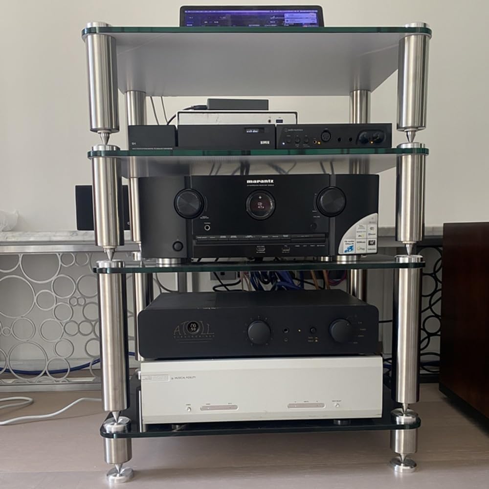 KGPGNYMYHA Glass Media Stand 2 3 4 Tiers AV Media Stand Audio Video Component Cabinet Stereo Racks Stands Record Player Stand CD DVD Player Stand(Black