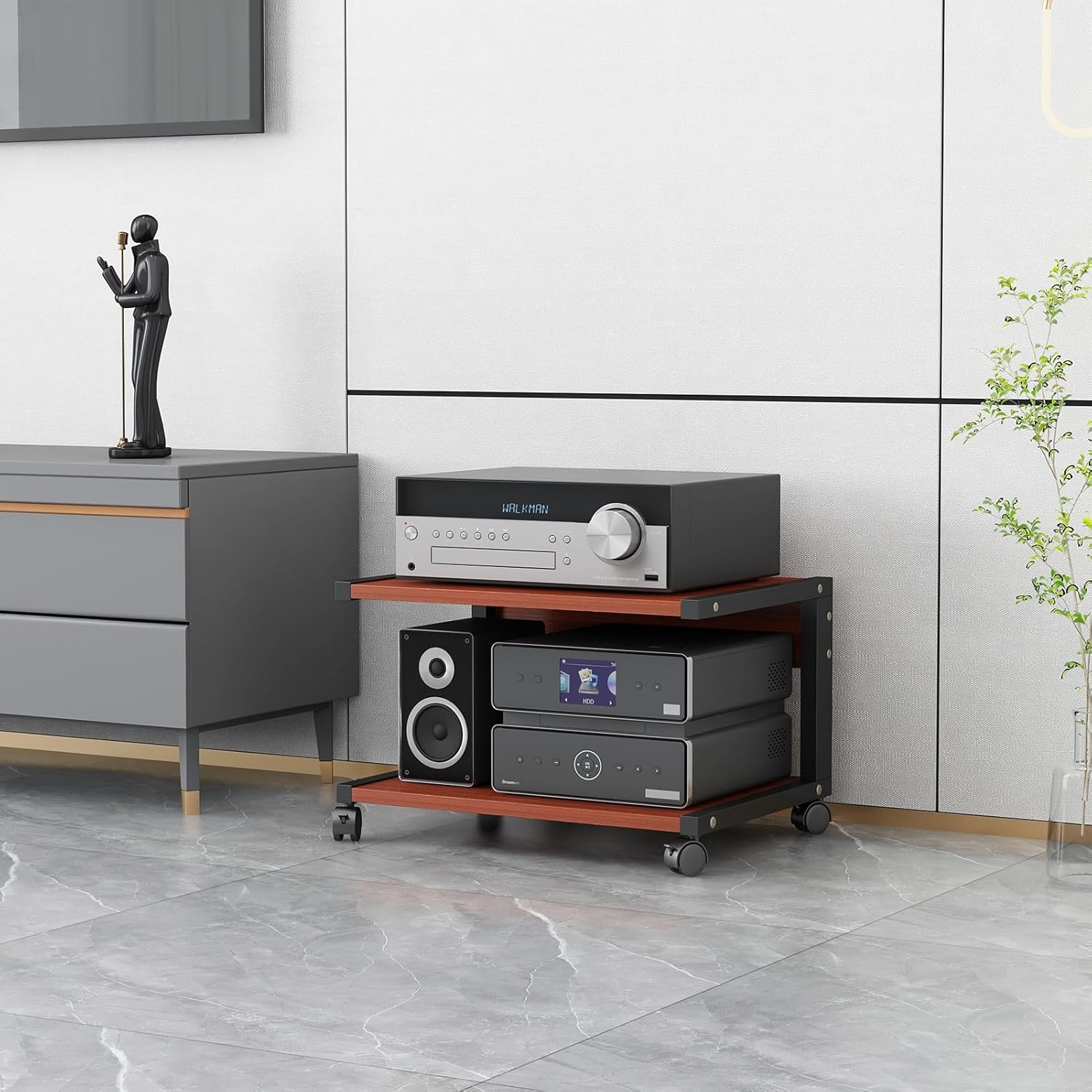 QUANGJN 2-Tier Movable Media Stand Multi-Function Open Storage Shelf for DVD Player/TV Boxe/Game Consoles/TV Accessories