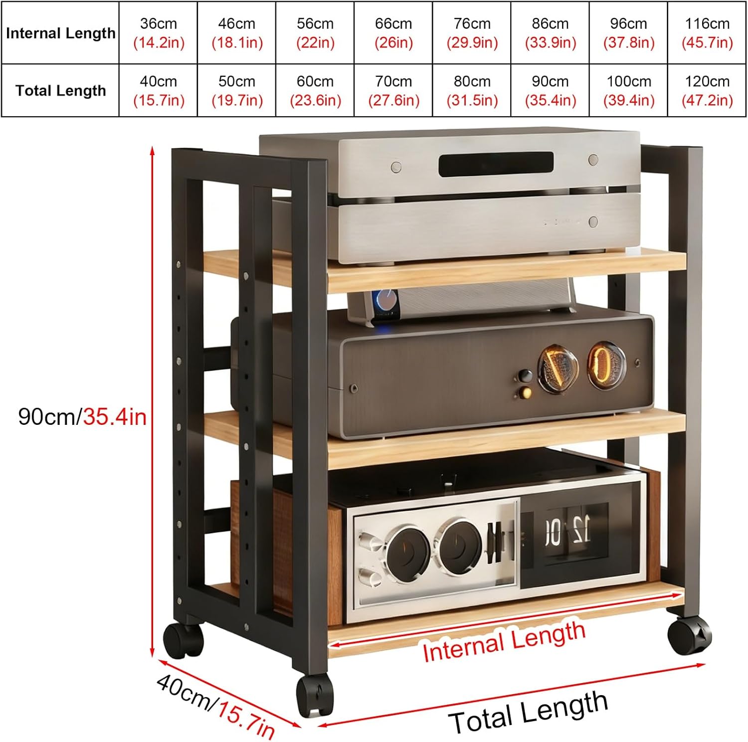 3-Shelf Mobile Corner Stereo Stand - Heavy Duty Adjustable Media Rack for Space-Saving Living Room