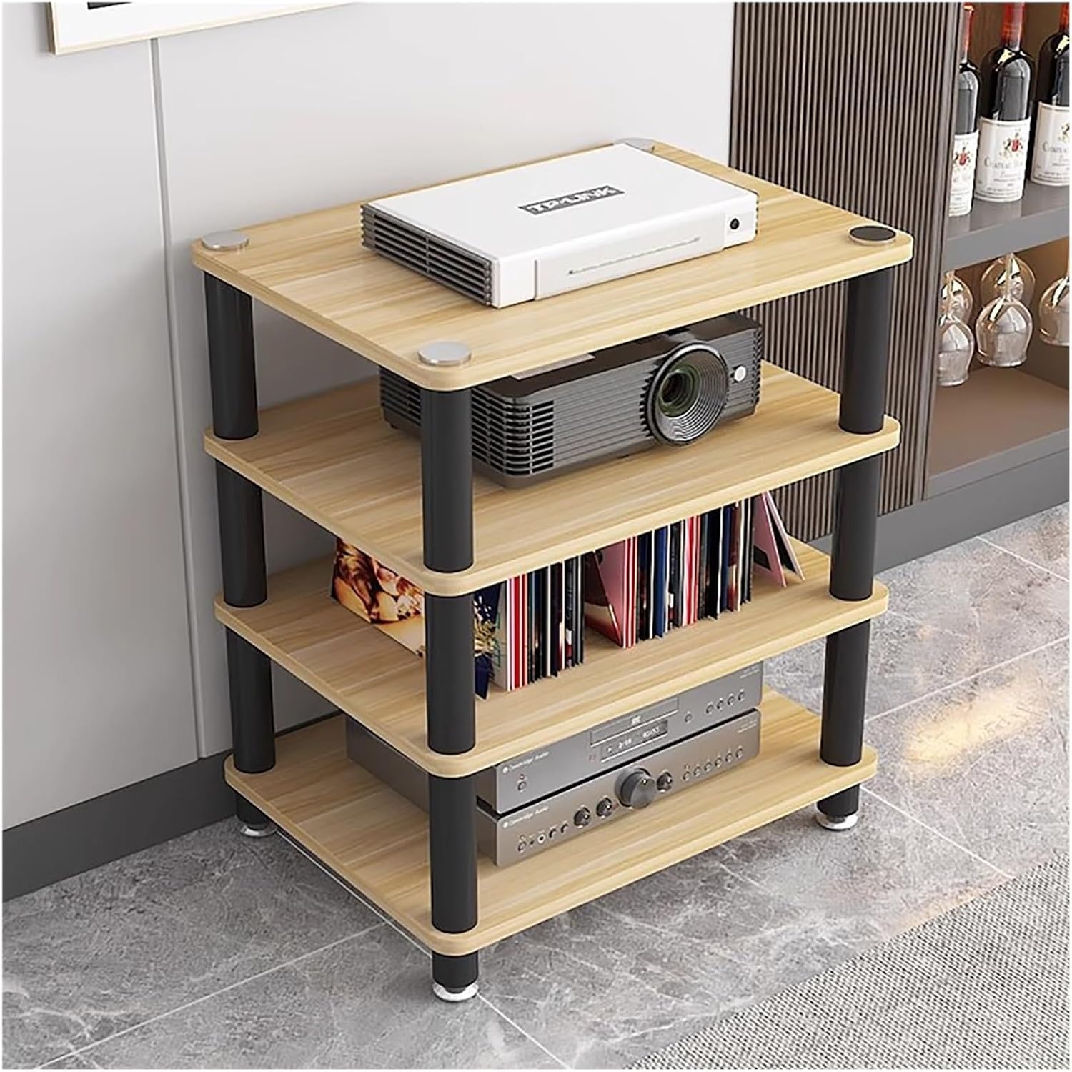 4 Tier Heavy Duty Audio Video Media Stand Cabinet Stereo Component Shelf Furniture