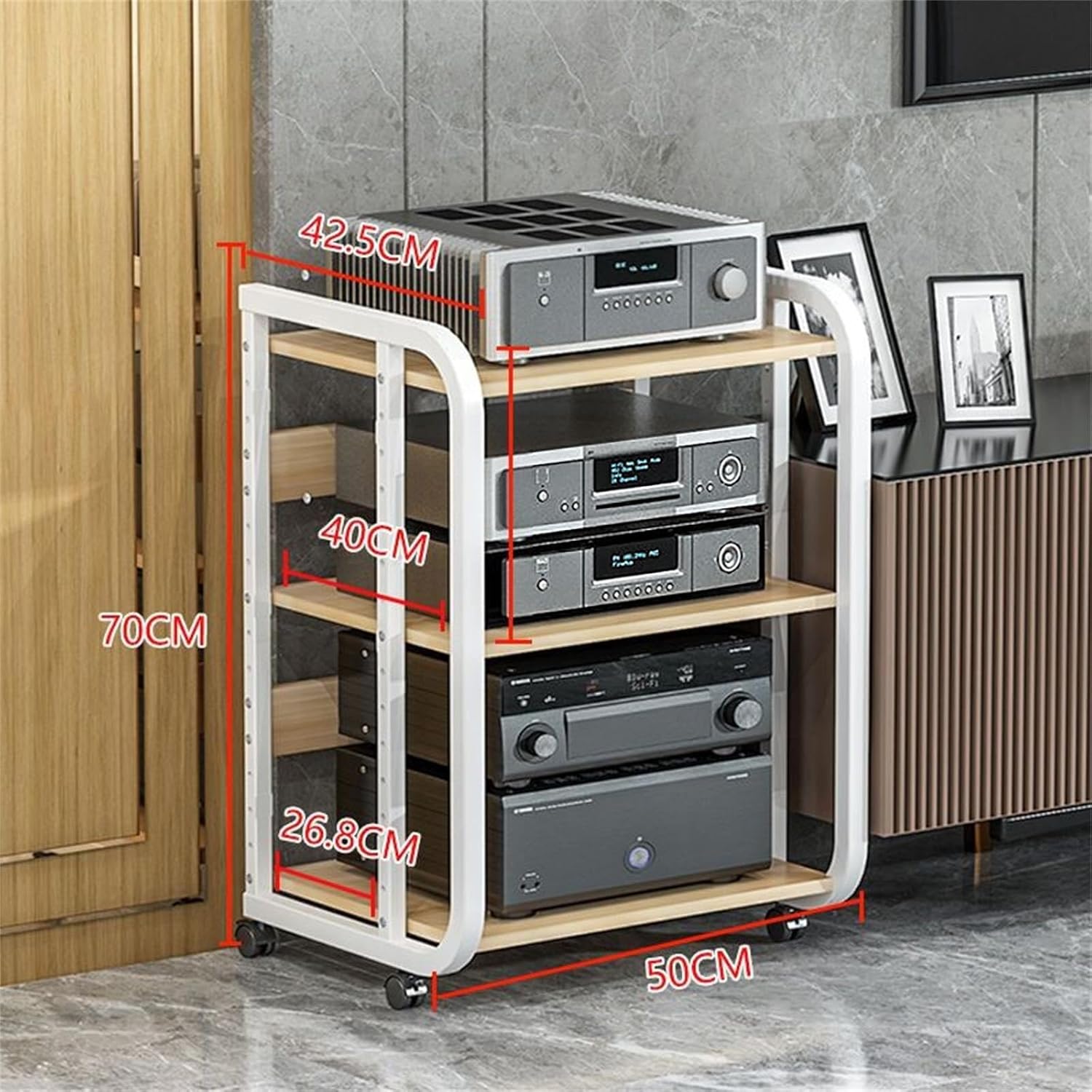 LTFCFZQ 3/4/5 Tier AV Media Stand CD Player Stand Home Stereo Rack with Height-Adjustable Shelf and Wheel