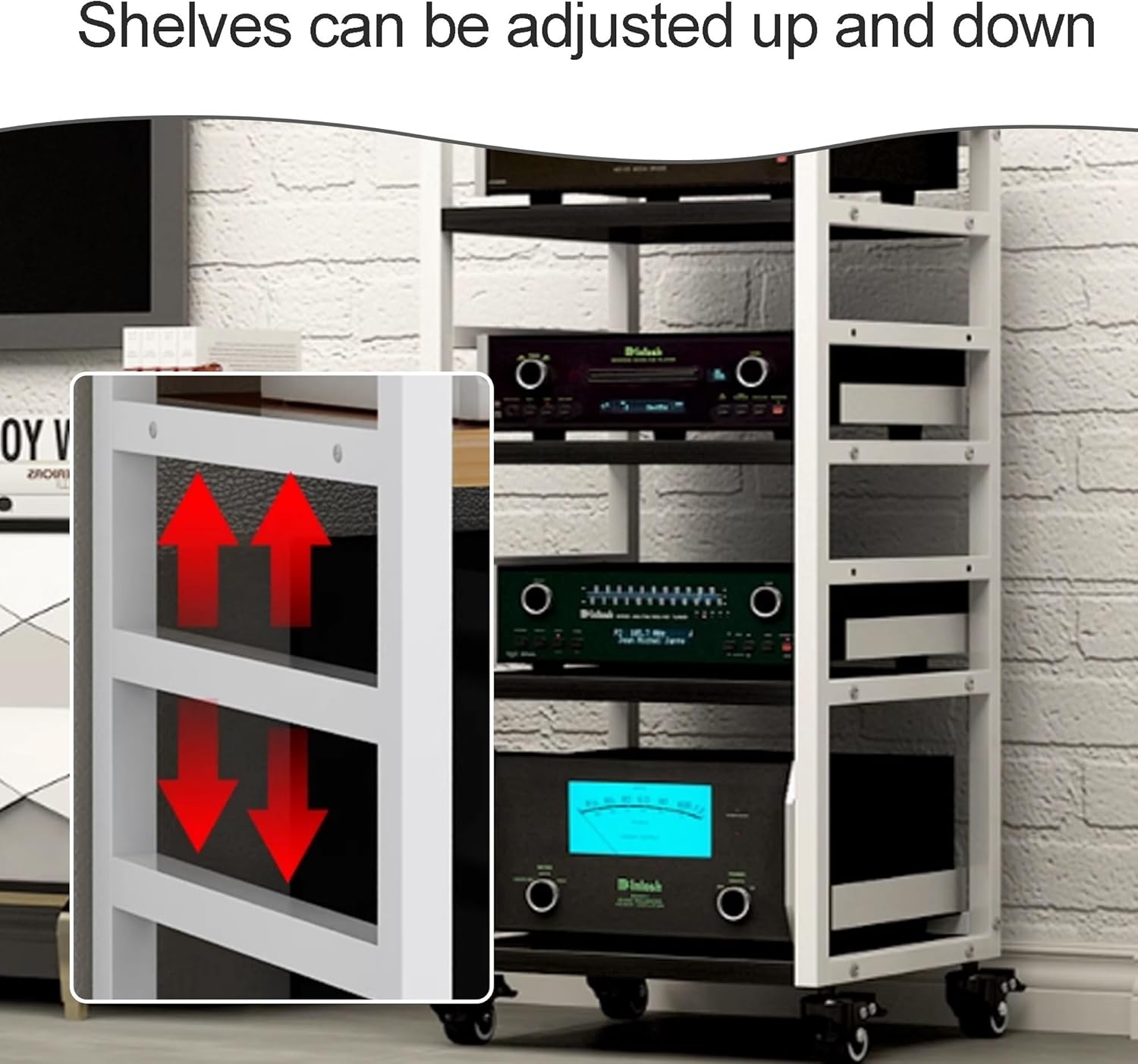 AV Media Stand Audio-Video Shelving Audio Rack with Universal Wheel Video Game Console Shelf Audio Tower Adjustable Shelves Corner Shelf Stereo Stand for Recording Room(Pomelo Wood)