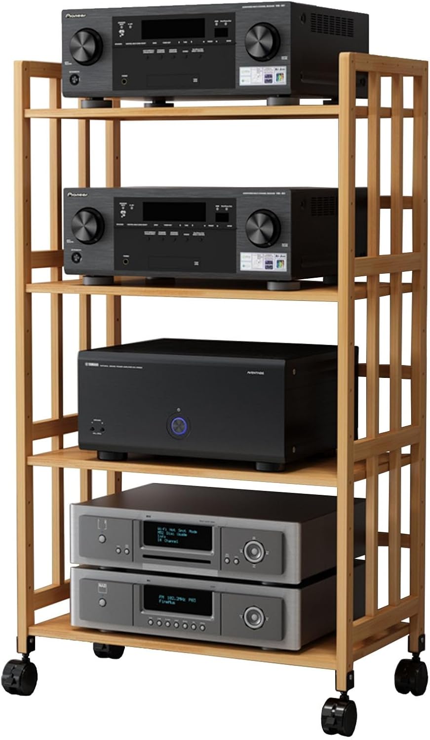 WUHUQN 4-Tier Movable Audio Rack AV Media Cabinet with Adjustable Shelf