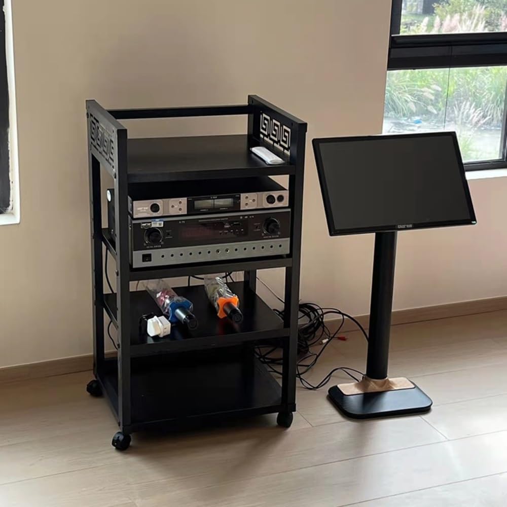 KGPGNYMYHA 4 Tier Stereo Rack AV Media Stand Movable AV Cabinet Office Stereo Component Cabinet Media Shelf Open Corner Media Center For Theater Recording Room(White)