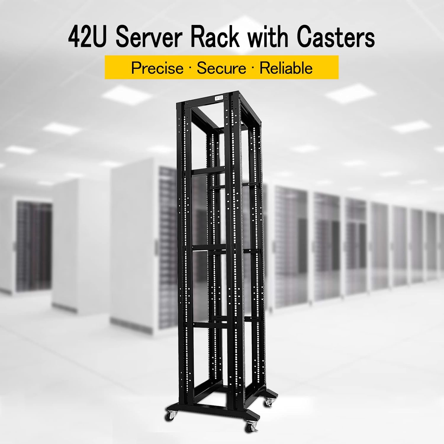 Raising Electronics Server Rack Open Frame Rack 4 Post 19 inch Adjustable Server/Audio Rack Cold Rolled Steel(42U