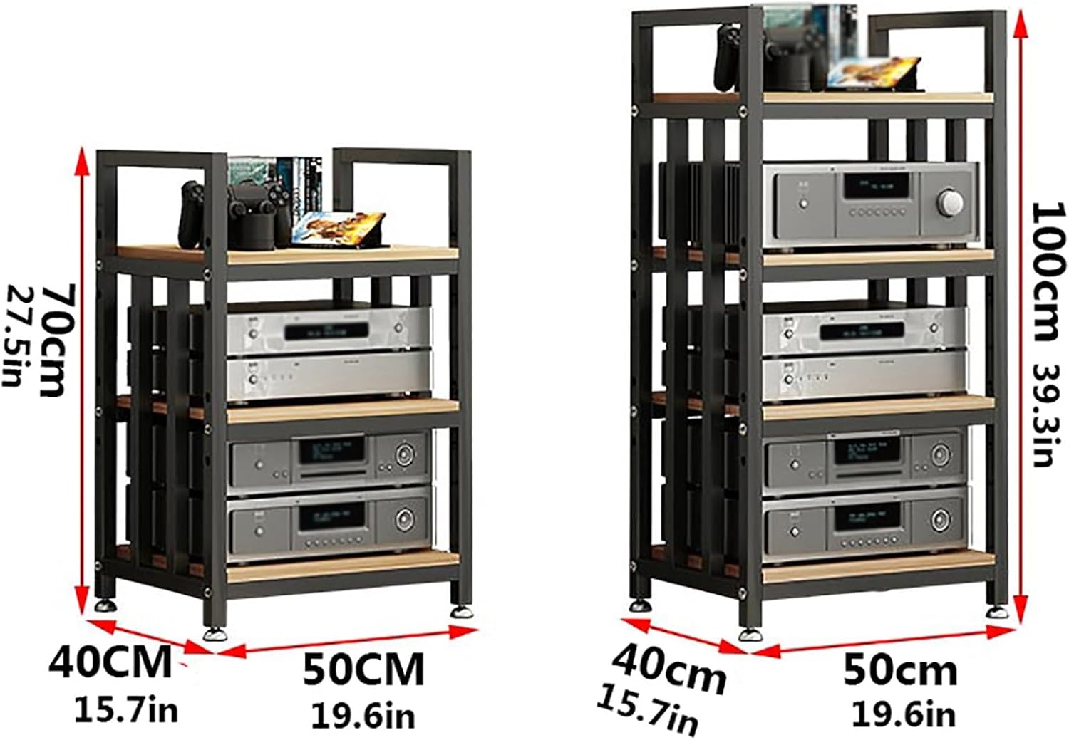 3/4-Tier AV Media Stand Corner Shelf for Record Player Wooden Stereo Cabinet Corner TV Stand Audio Rack Tower Audio-Visual Shelving with Height Adjustable Shelves Corner Entertainment Center(White
