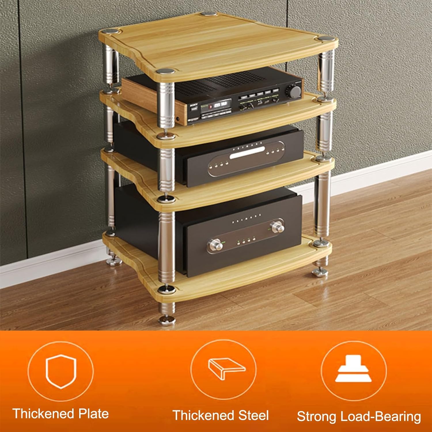 DLYZAYE Light Brown Stereo Cabinet & Media Stand - Audio Rack for Record Player
