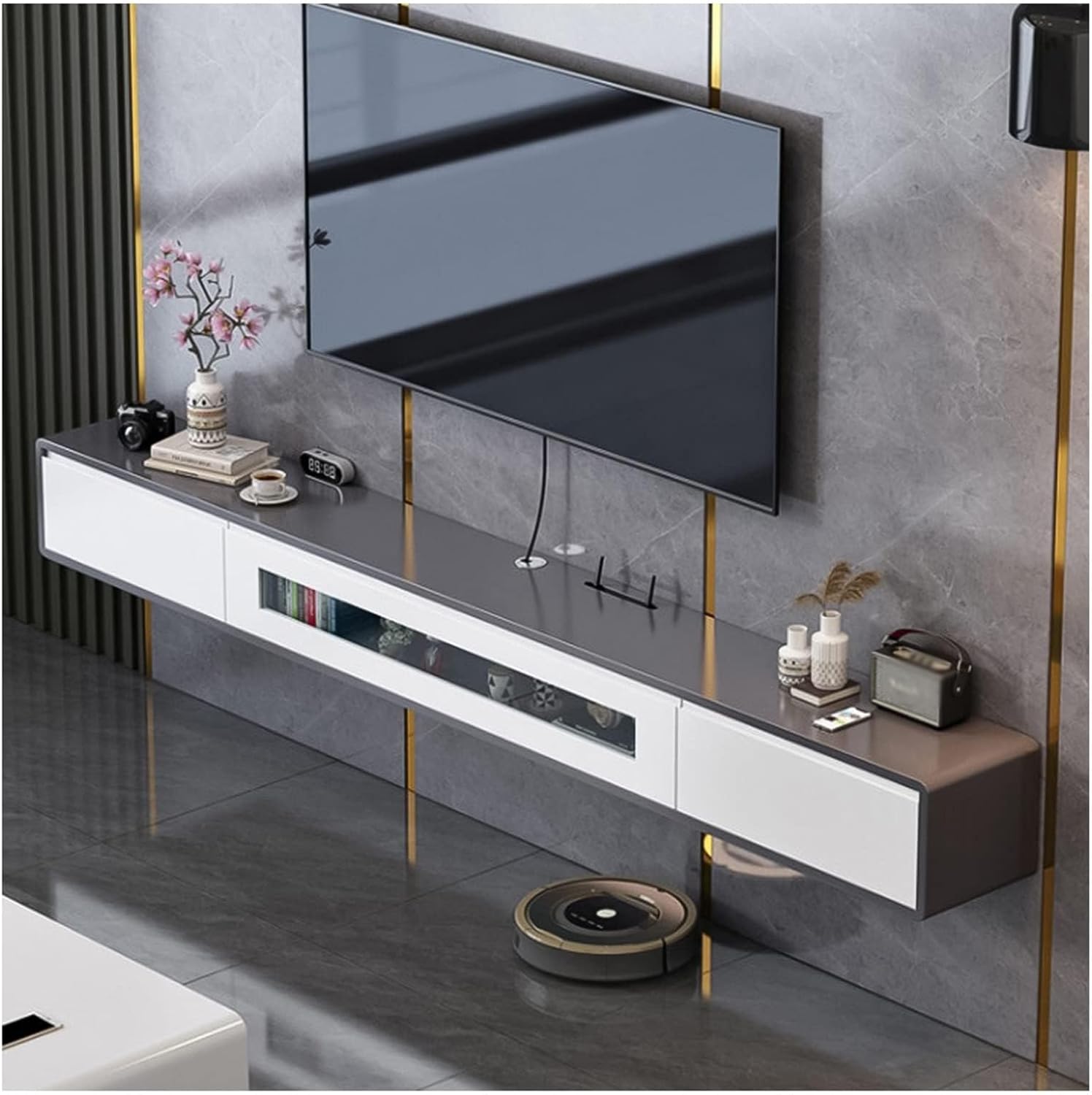 UYCVT Wall Mounted Floating Tv Stand Entertainment Media Console with Storage Hutch 120Cm-D-120cm