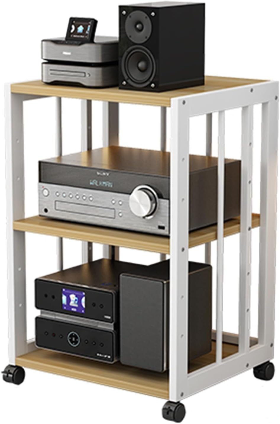 YLQFGUVWK 3-Tier Removable Audio Stand Media Player Stand Adjustable Stereo Component Storage Cabinet for Home/Office/Theater(Color-1)