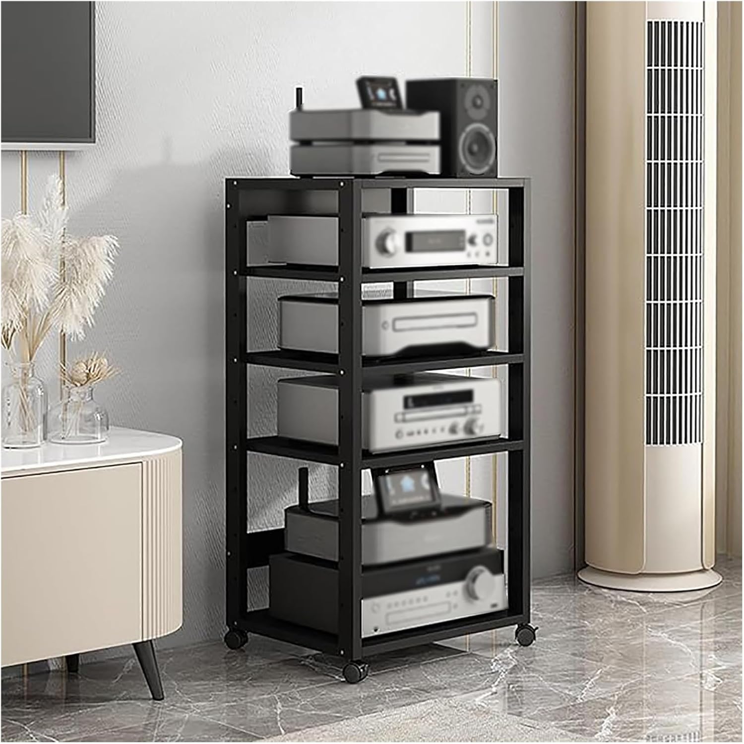 5 Tier Stereo Audio Video Tower Media Cabinet Speaker Stand For Living Room