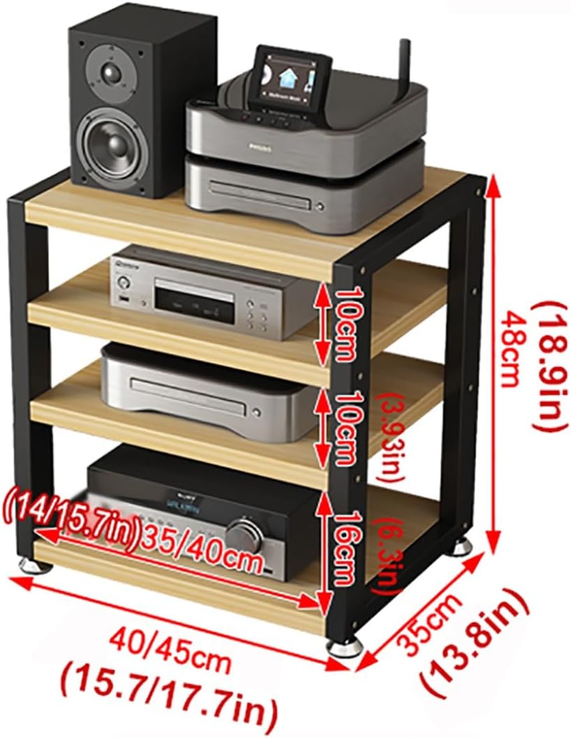 XingLi 4 Tier AV Media Stand Audio/Video Component Cabinet Stereo Rack Audio Tower Wooden Shelf Home Office Multi-Function Open Storage Shelf for Gaming