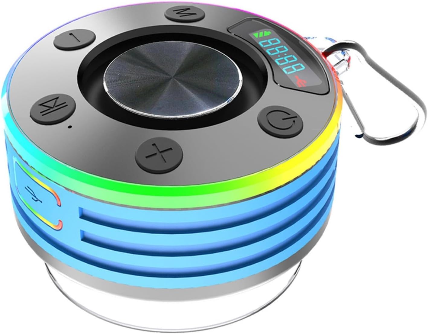 Bluetooth 5.3 Waterproof Shower Speaker with Suction Cup - Immersive HD Sound, FM Radio, LED Display (Blue)