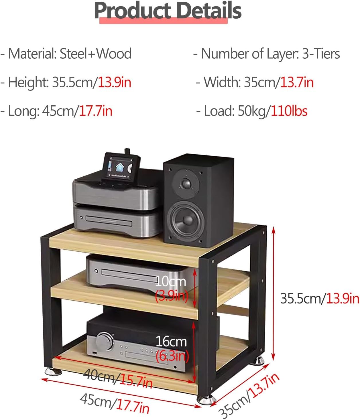 YLLFFLL Small Media Stereo Stand Equipment Shelf - Free Standing Home & Commercial Audio Component Rack - Entertainment Stand with 25mm Thickened Plate for Soundbar