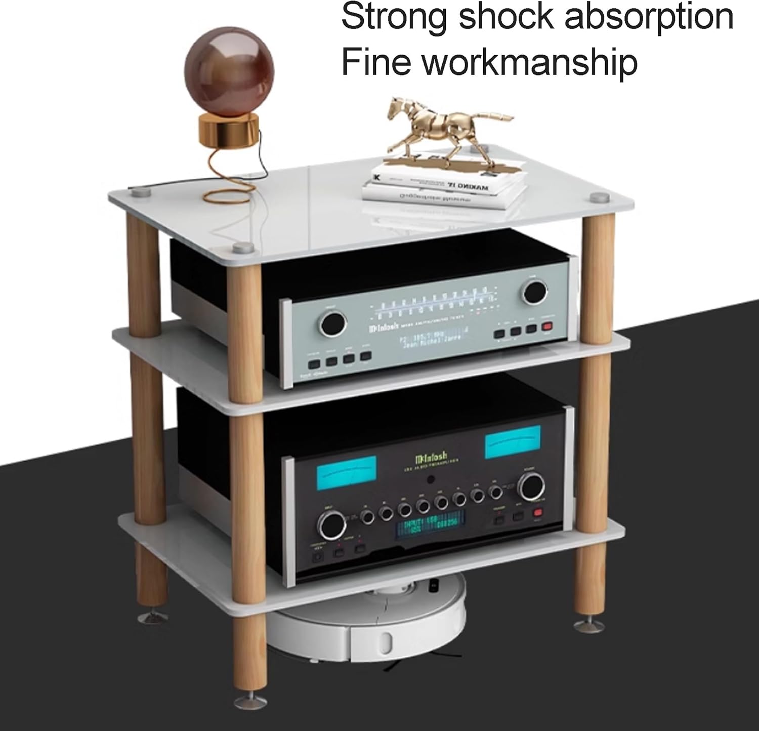 OVOGGPAN AV Stereo Cabinet Audio Rack Stand Tower Audio-Video Shelving Audio Tower Record Player Stand Media Storage Cabinet