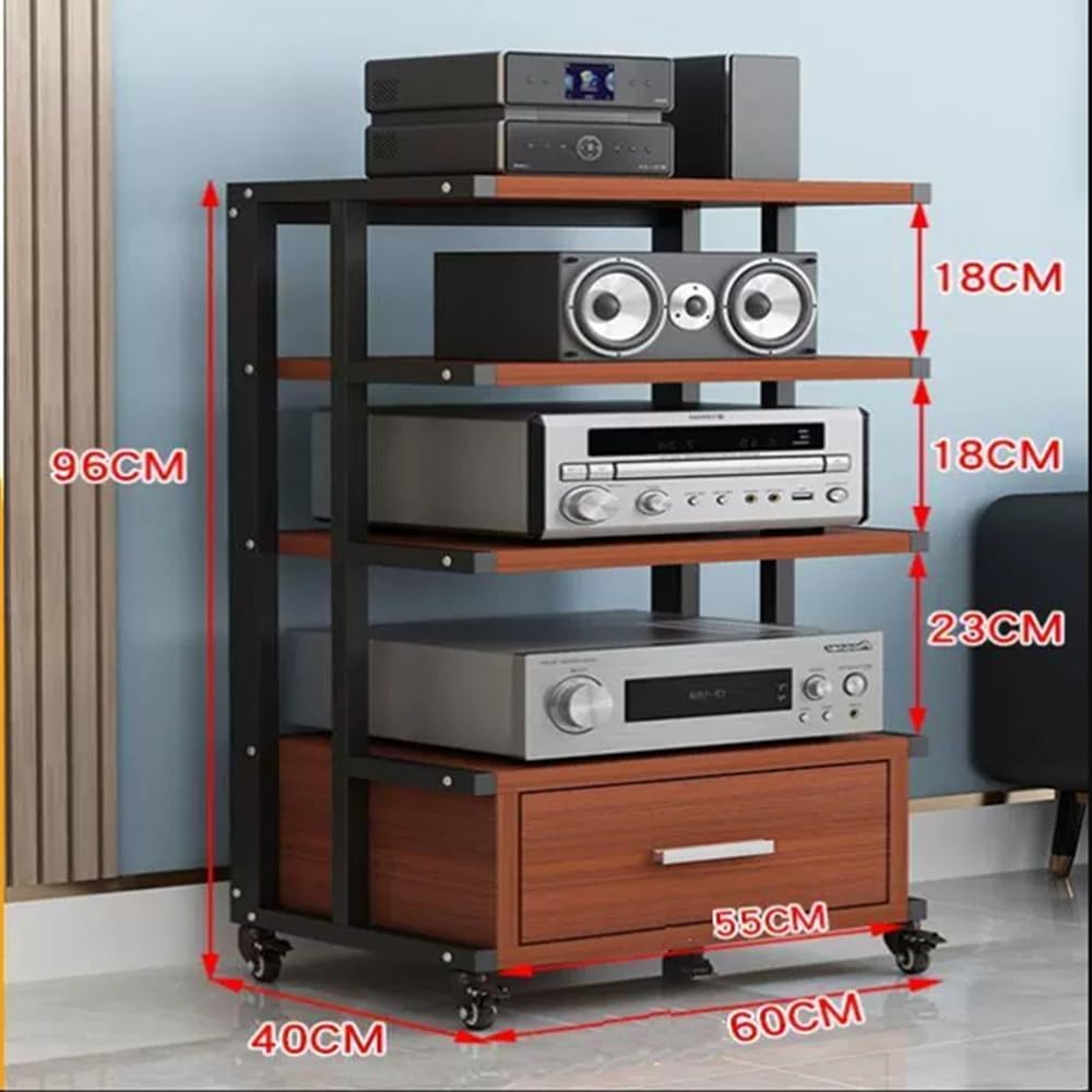 NILZA Audio Rack Media Cabinet 3/4/5-tier Stereo Stand Wooden Stereo Cabinet AV Rack with Drawer Audio/Video/Media Stand Corner Shelf Stereo Components Cabinet(Black