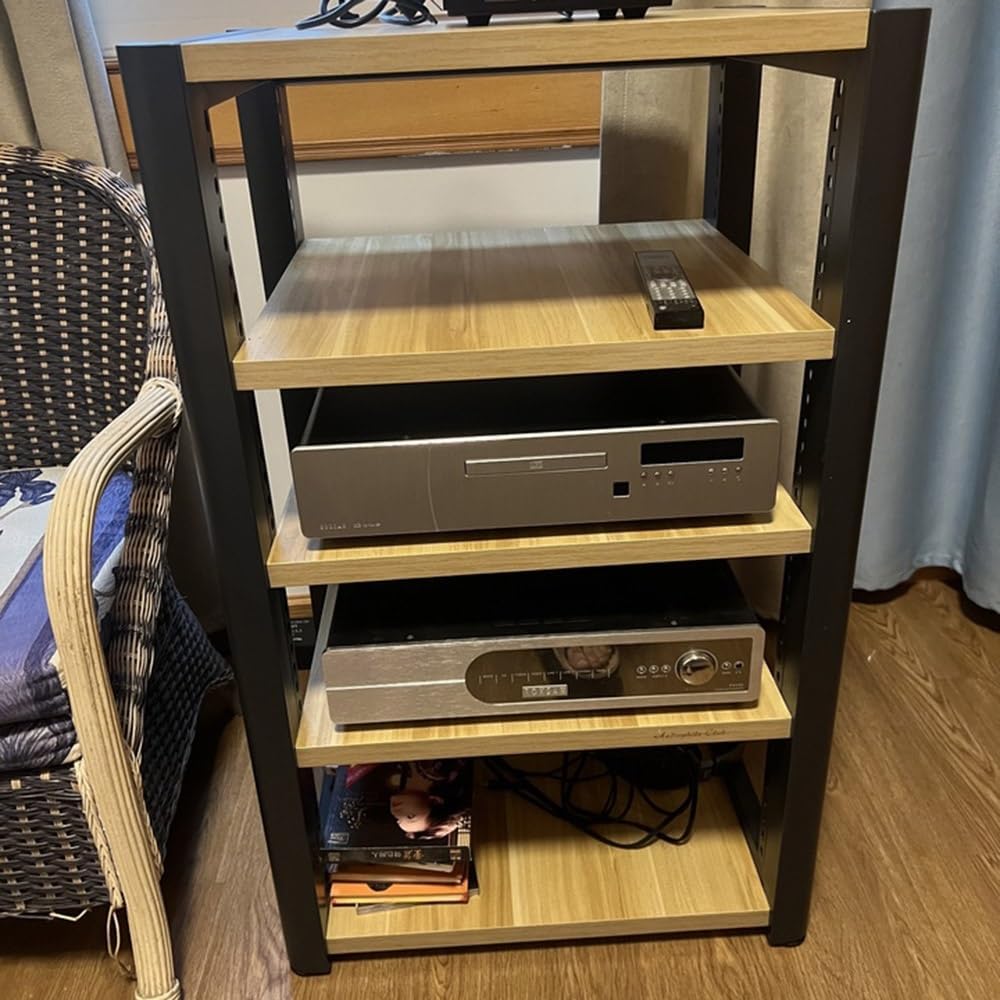 KGPGNYMYHA Stereo Racks Media Storage Cabinet For Audio Video Height Adjustable Shelves 2 3 4 5-Tier TV Cabinet CD Player Stand Solid Wood Cabinet Home Media Center(Natural